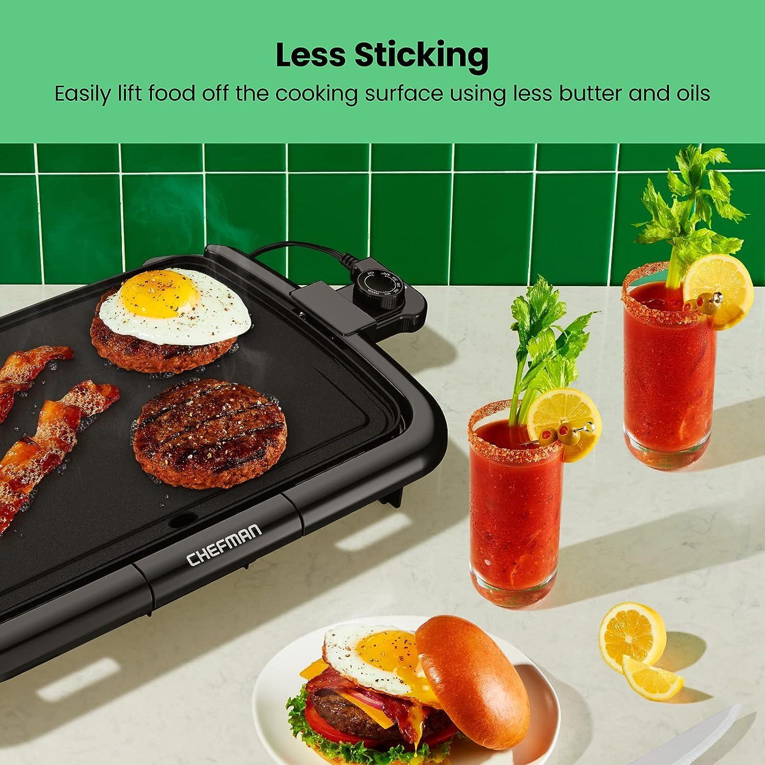 Chefman Electric Griddle with Removable Temperature Control, Immersible Flat Top Grill, Burger, Eggs, Pancake Griddle, Nonstick Easy Clean Cooking Surface, Slide Out Drip Tray, 10 x 16 Inch - Image 6
