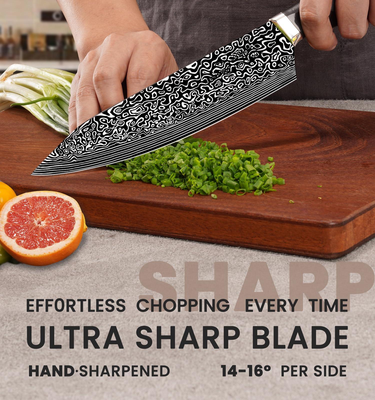 Knife Set, 15 Pieces Kitchen Knife Set with Built in Sharpener, High Carbon German Stainless Steel Knife Block Set, Dishwasher Safe - Image 8