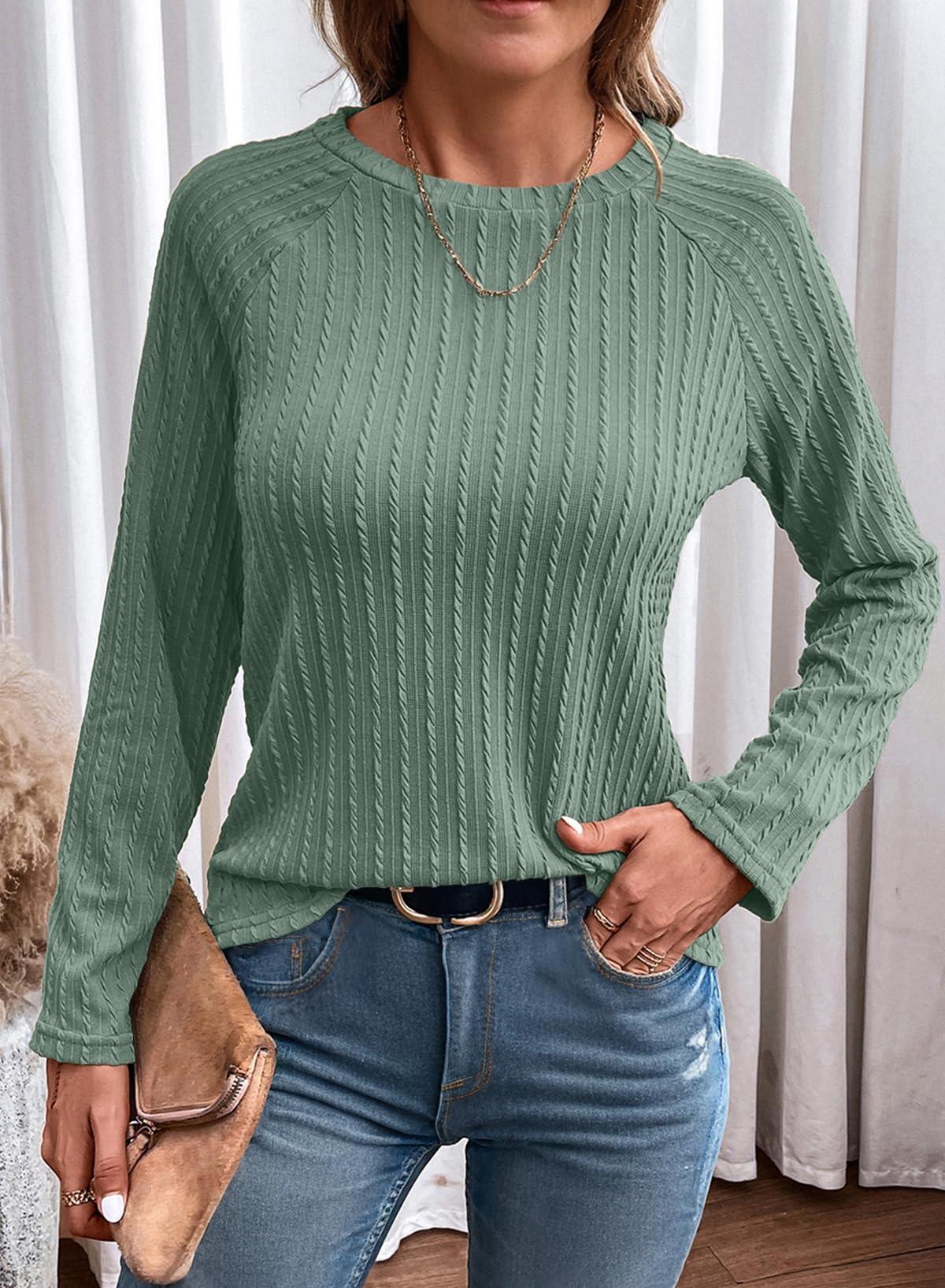 Dokotoo Womens Tops Long Sleeve Lightweight Shirts 2025 Fall Fashion Trendy Tops Crewneck Casual Knit Basic Tee - Image 3