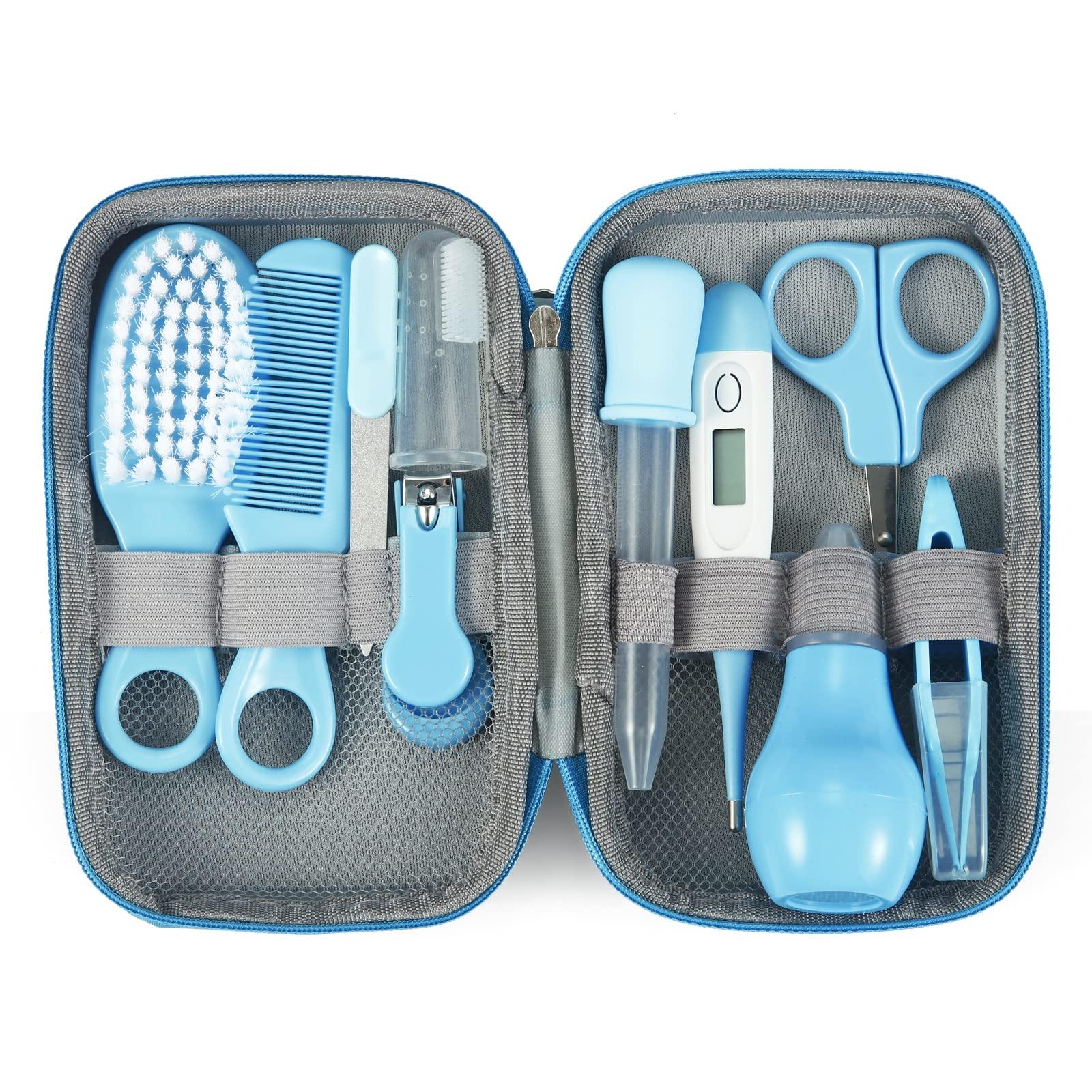 PandaEar Baby Healthcare & Grooming Kit - Baby Safety Set Comb, Brush, Finger Toothbrush, Nail Clippers, Scissors, Nasal Aspirator - Nursery Care Kit (Blue) - Image 3