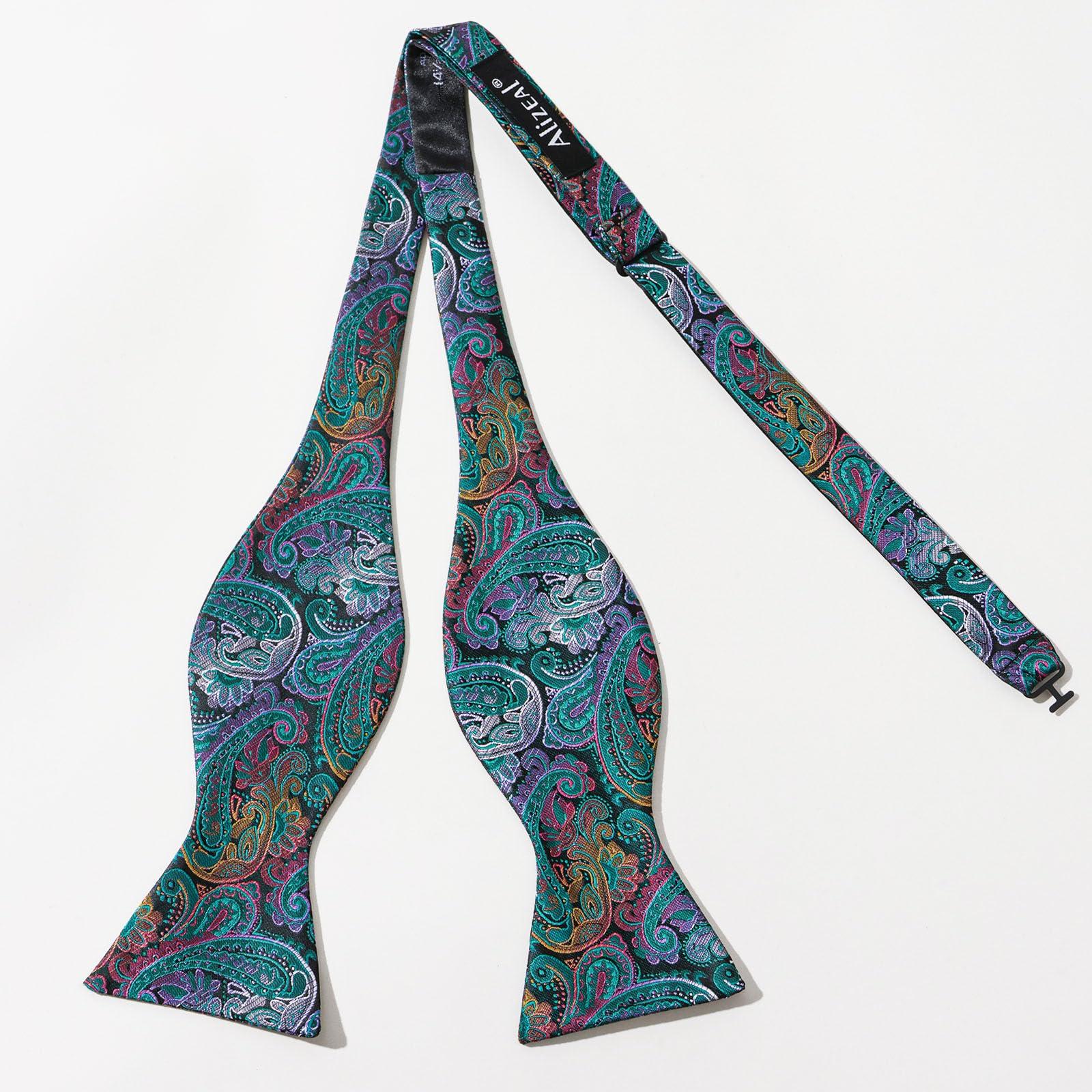 Alizeal Mens Paisley Jacquard Self-Tie Bow Tie Pocket Square Set - Image 3