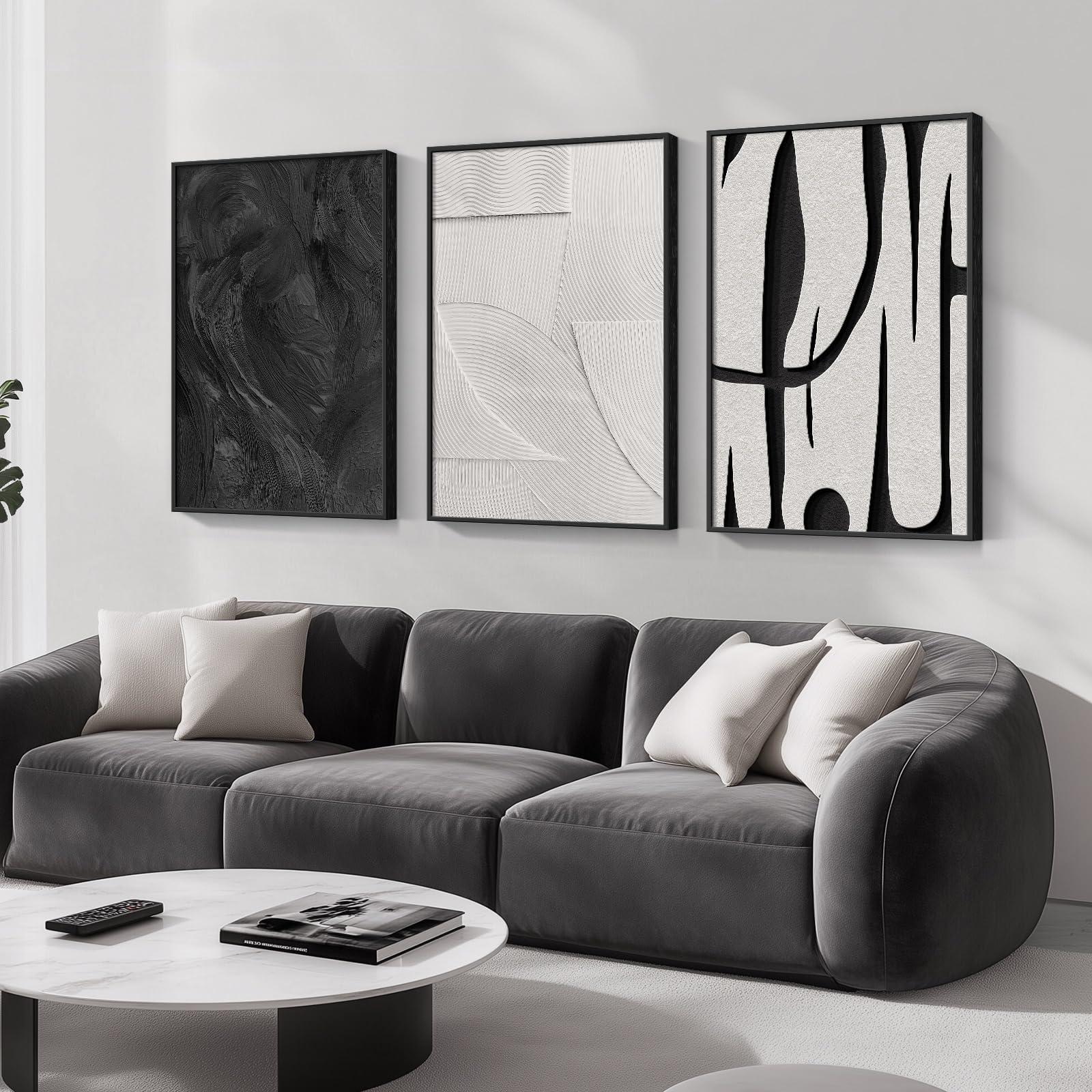 Large Framed Black and White Abstract Wall Art for Living Room, 3 Piece Big Modern Canvas Prints Paintings Artwork for Walls, Minimalist Abstract Art Pictures for Hallway, Office Wall Decor 24x36 Inch - Image 8