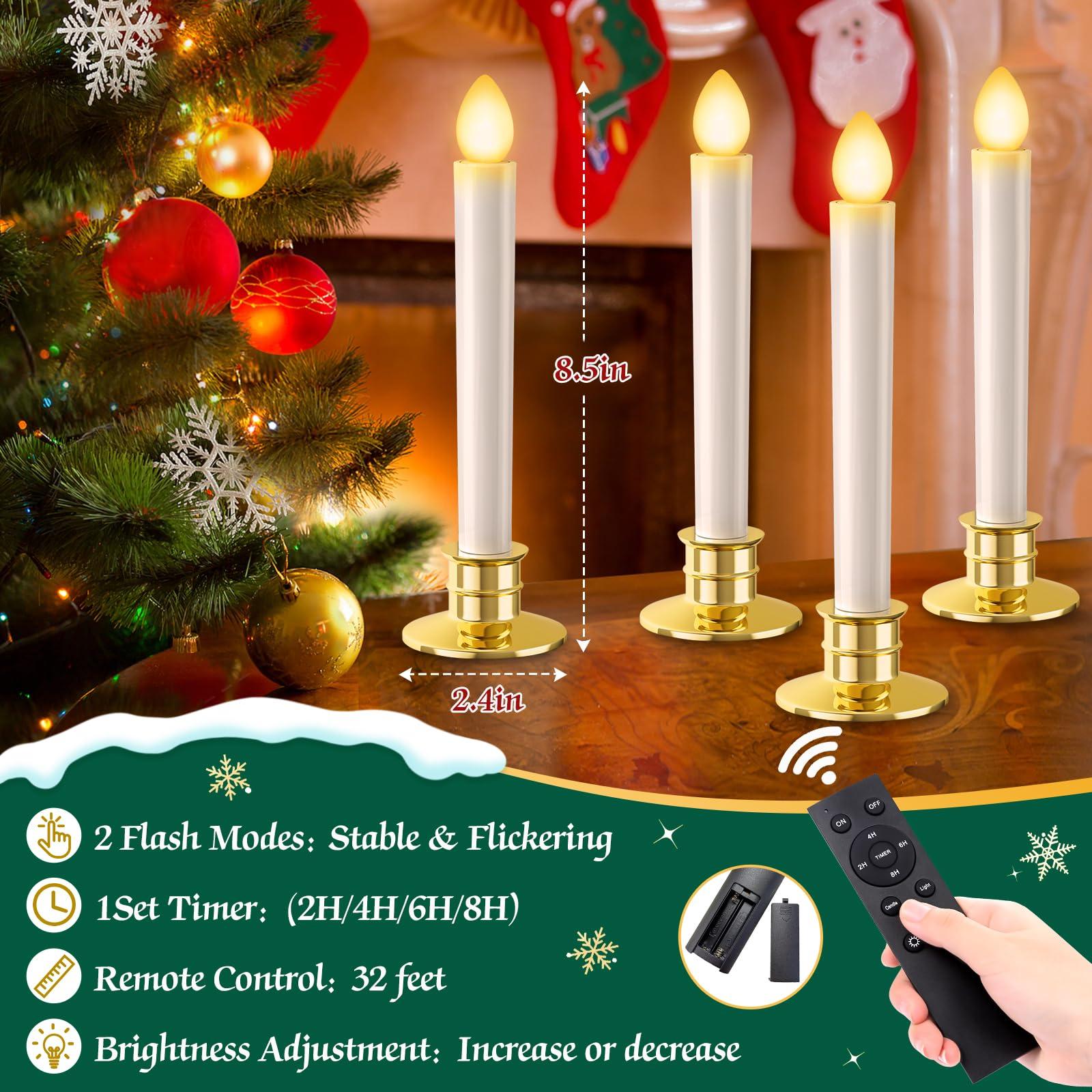Christmas Window Lights 6 Pack Battery Operated Candles With Remote Control Timer Gold Holders Flameless LED Decorations for Window Decor Party Xmas Table Top - Image 2