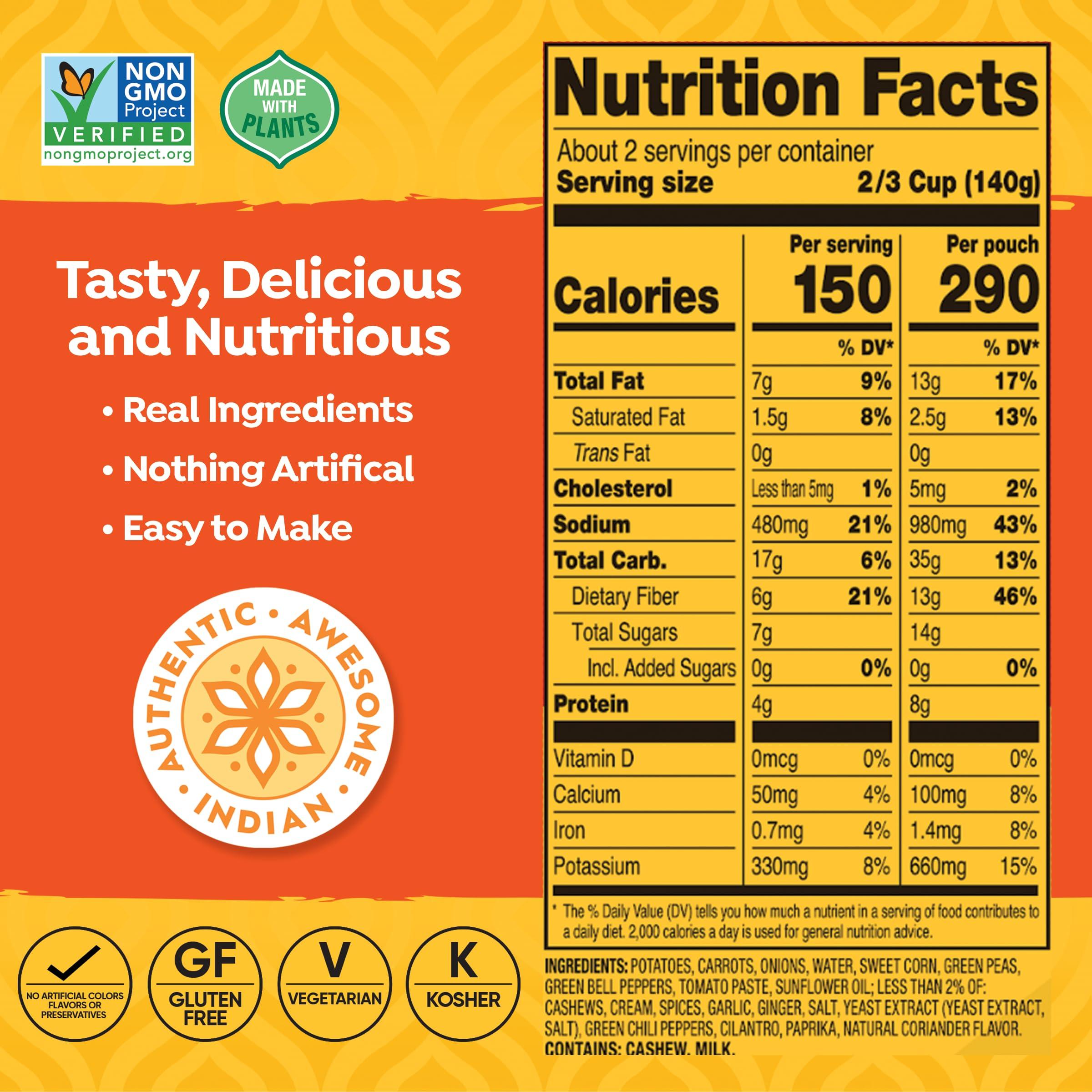 Tasty Bite Vegetable Tikka Masala, 10 Ounce, Pack of 6, Ready to Eat, Microwavable Entree, Vegetables Simmered With Cashews (Packaging may vary) - Image 2