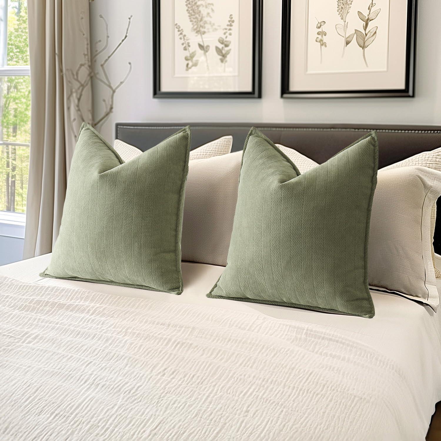 MIULEE Pack of 2 Sage Green Decorative Pillow Covers 20x20 Inch Soft Chenille Luxurious Couch Throw Pillows Farmhouse Cushion Covers with Elegant Design for Sofa Bedroom Living Room Home Decor - Image 2