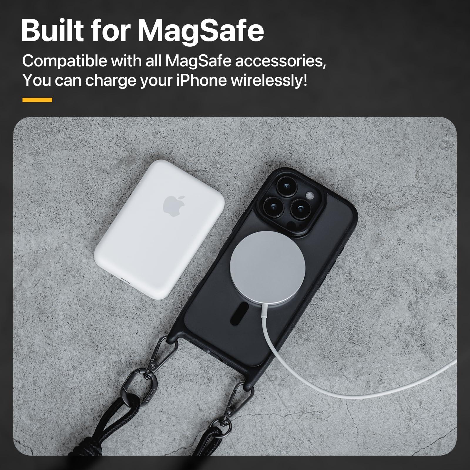 MAGEASY Case for iPhone 16 6.1" - Case with Crossbody Strap, 16ft Drop Protection, Compatible with MagSafe | Roam M (Black) - Image 7
