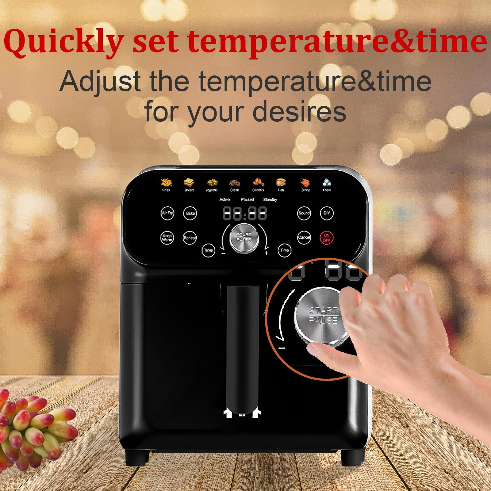 WHUTO 6QT Air Fryer Oven with LED Digital Touchscreen, 12 Preset Cooking Functions Air fryers, Bake, Reheat, Keep Warm, Nonstick and Dishwasher-Safe Basket, Stainless Steel/Black - Image 7