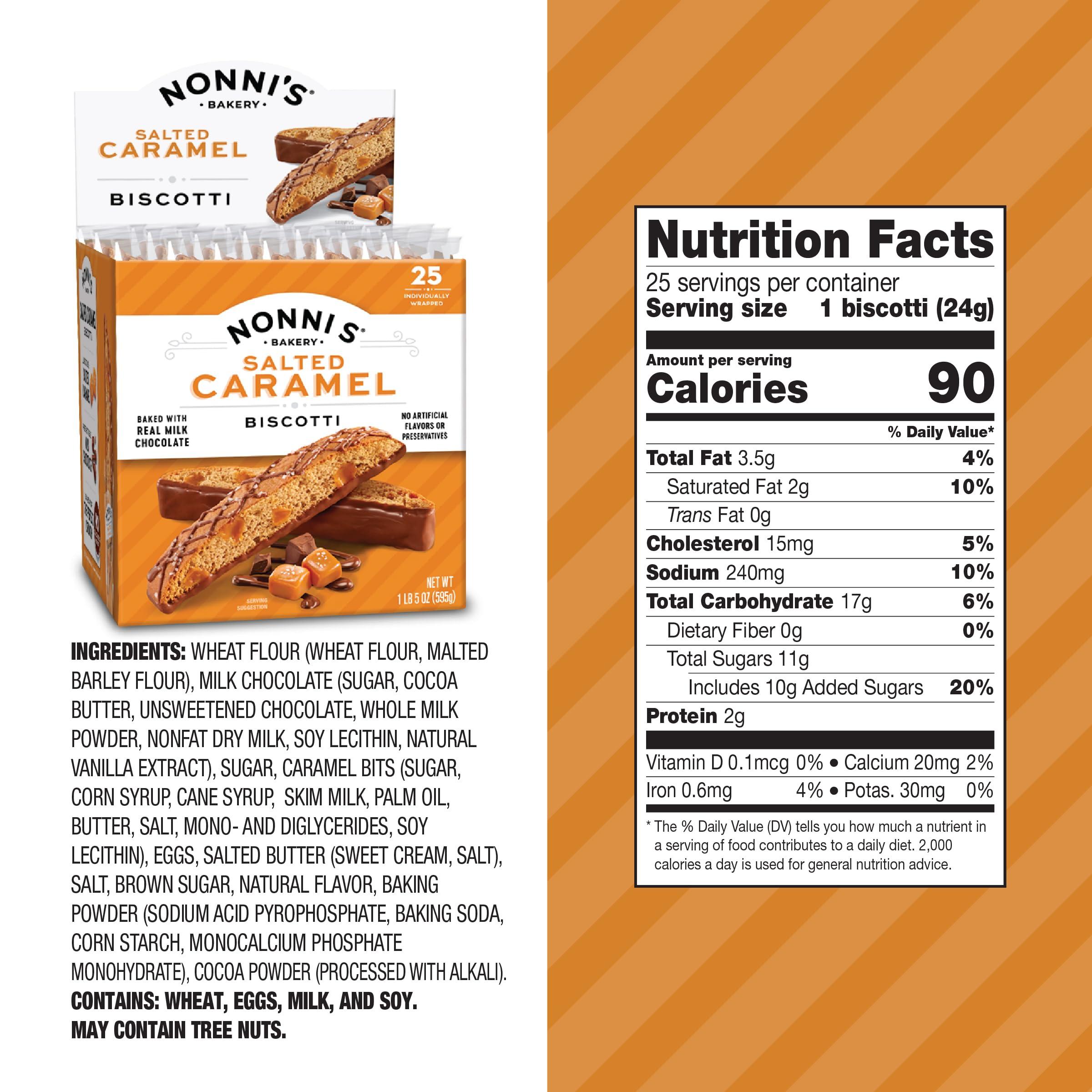 Nonni's Salted Caramel Biscotti Italian Cookies Tub - Biscotti Individually Wrapped Salted Caramel Coffee Cookies - Milk Chocolate & Sea Salt - Kosher - 1lb 5oz, (595g) - Image 2