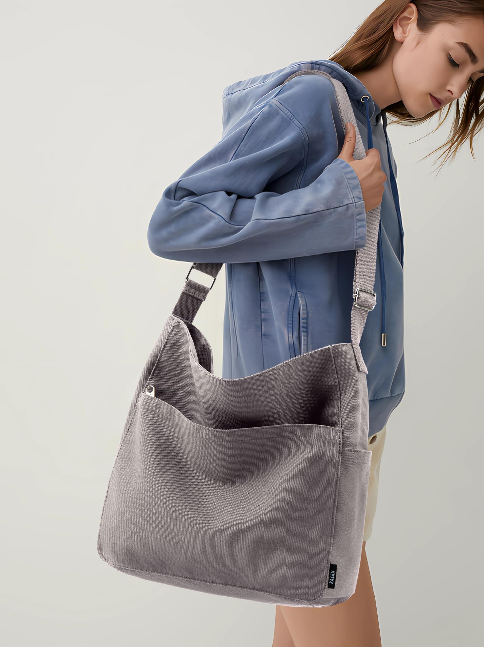 KALIDI Canvas Tote Bag Large Hobo Crossbody Shoulder Handbag Zipper Messenger Bag for Women or Men Casual College Work - Image 2