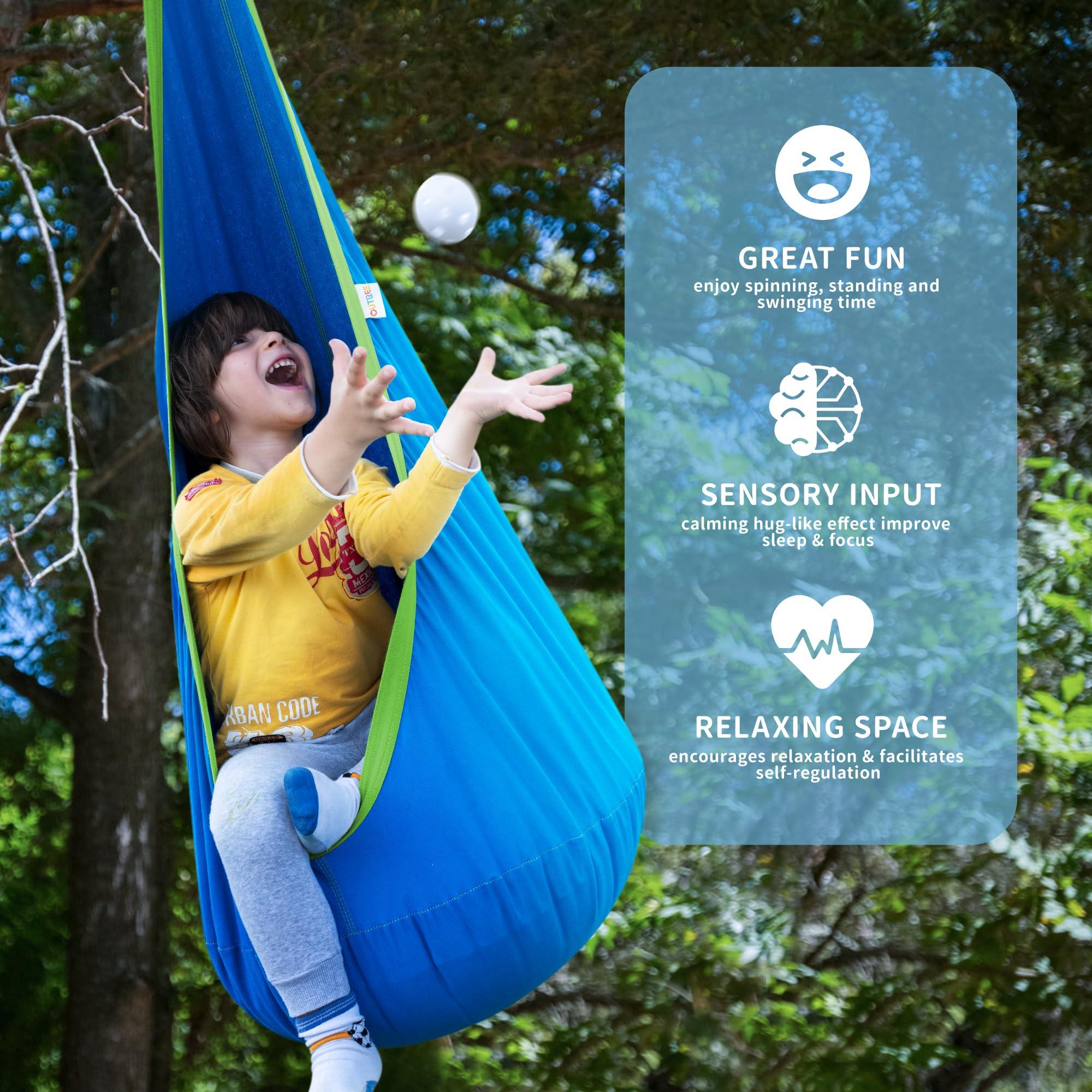 OUTREE Kids Pod Swing Seat, Cotton Child Hammock Swing Chair, Sensory Swing for Indoor and Outdoor Use, Blue - Image 5