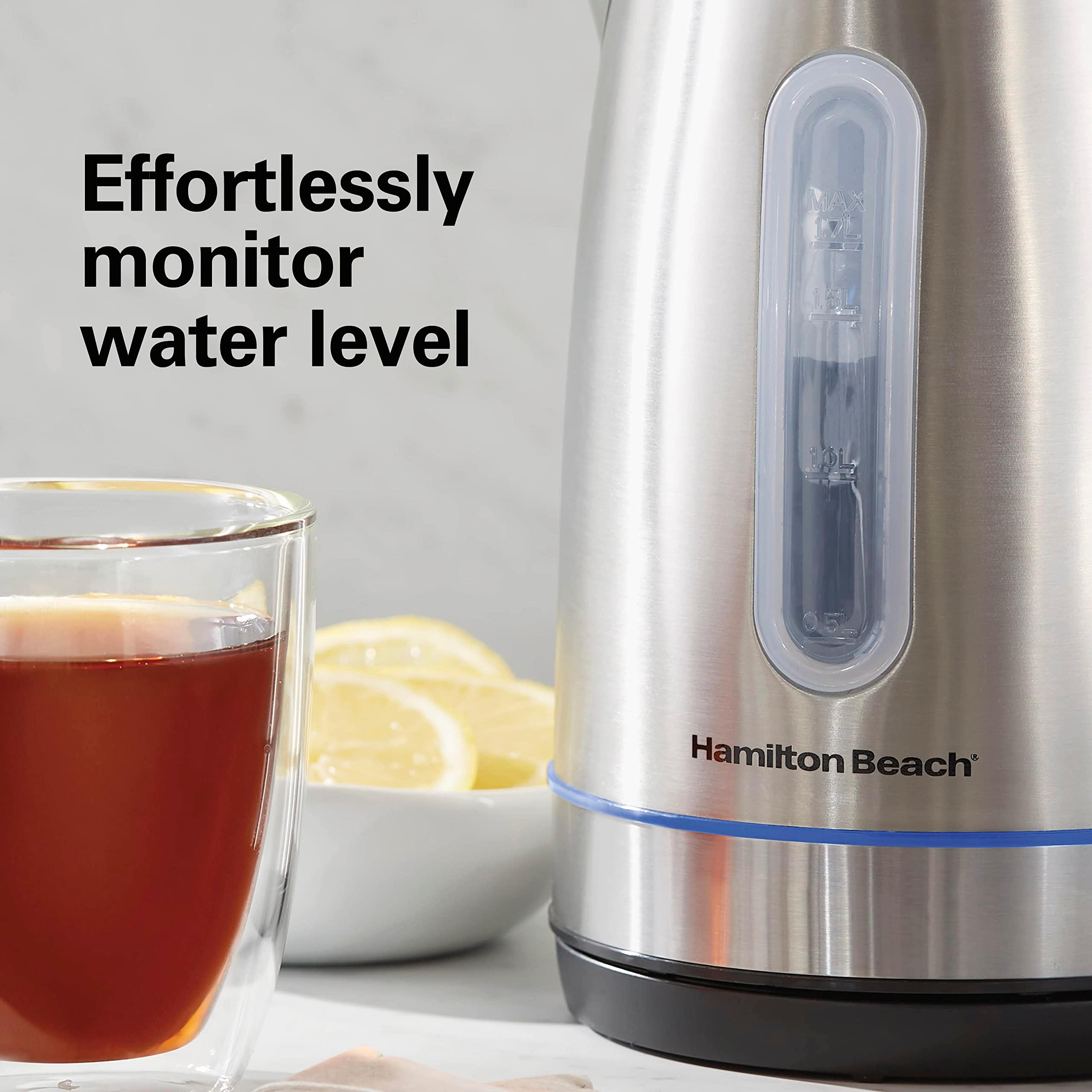 Hamilton Beach Electric Tea Kettle, Water Boiler & Heater, 1.7 Liter, Cordless Serving, 1500 Watts for Fast Boiling, Auto-Shutoff and Boil-Dry Protection, Stainless Steel with LED Light Ring (41037) - Image 8