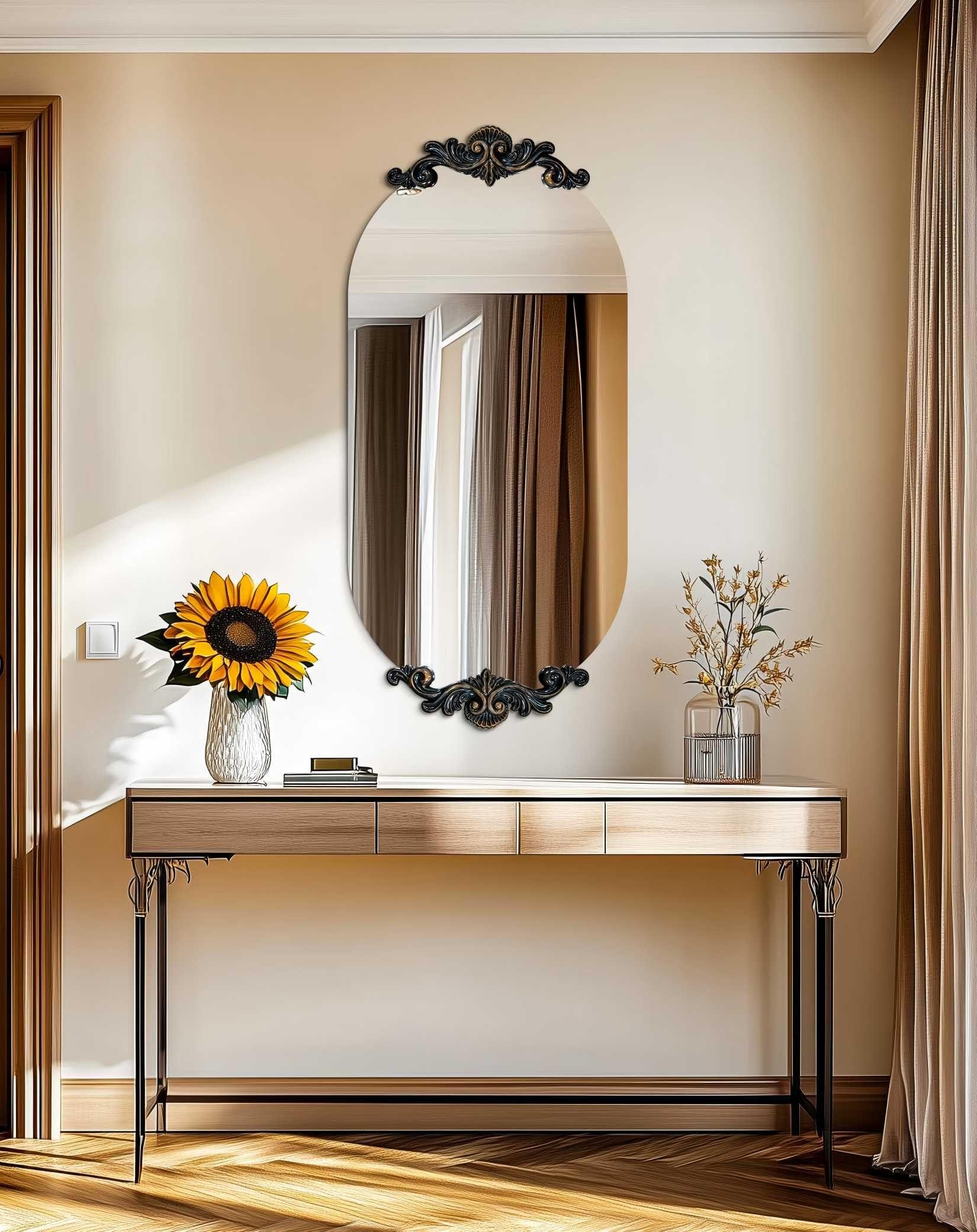 Artloge Frameless Mirror Oblong Oval: 40x20inches Wall Mounted Sleek Silver Mirror with Baroque Style Flower Frame Edge Decorative Vanity for Bathroom Bedroom Livingroom Entryway Hallway - Image 7