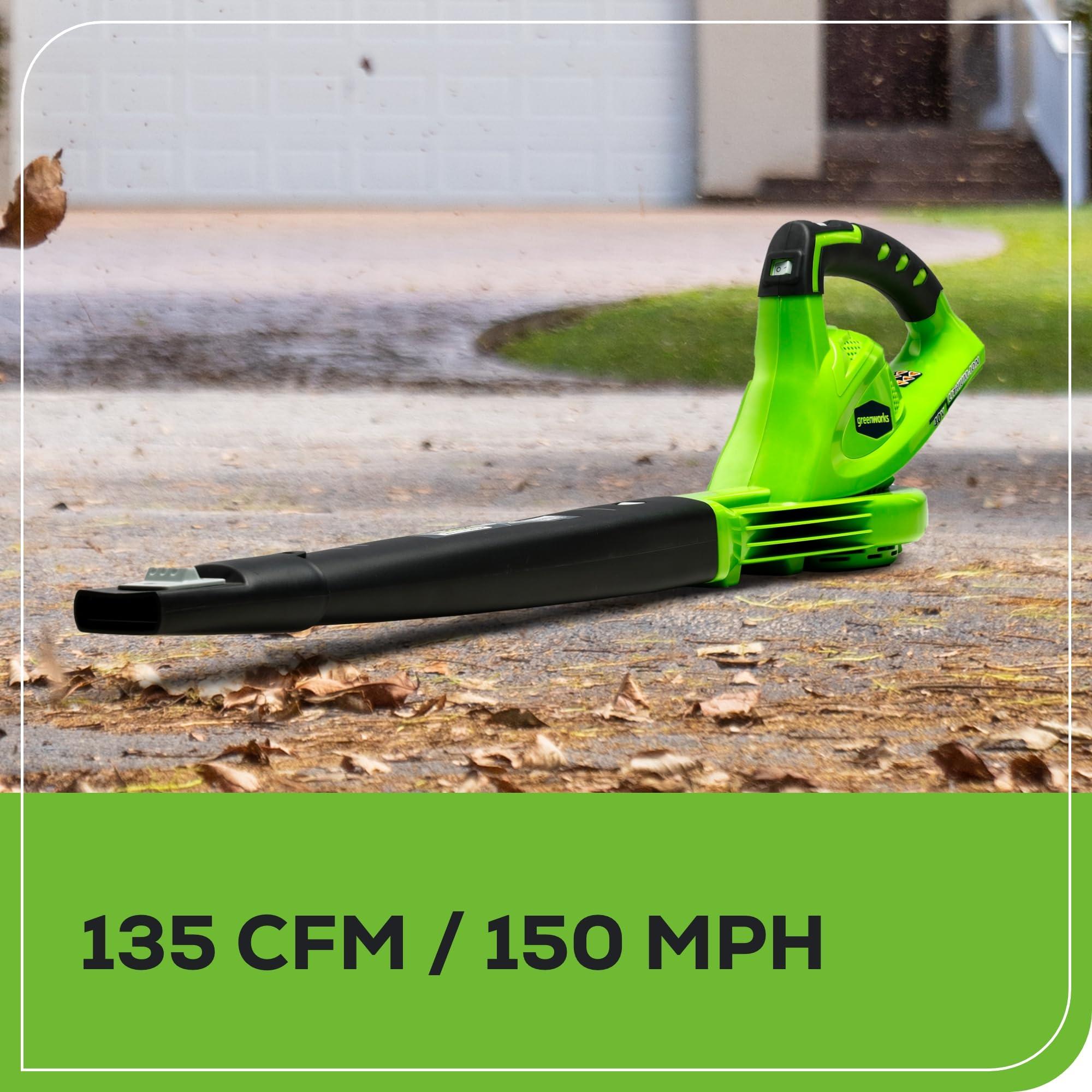 Greenworks 40V Leaf Blower/Sweeper, 150 MPH, Lightweight, Quiet, with 2.0 Ah Battery and Charger, Perfect for Residential Lawn Care, Leaf Blowing Debris, Dust, Light Snow, and More - Image 5