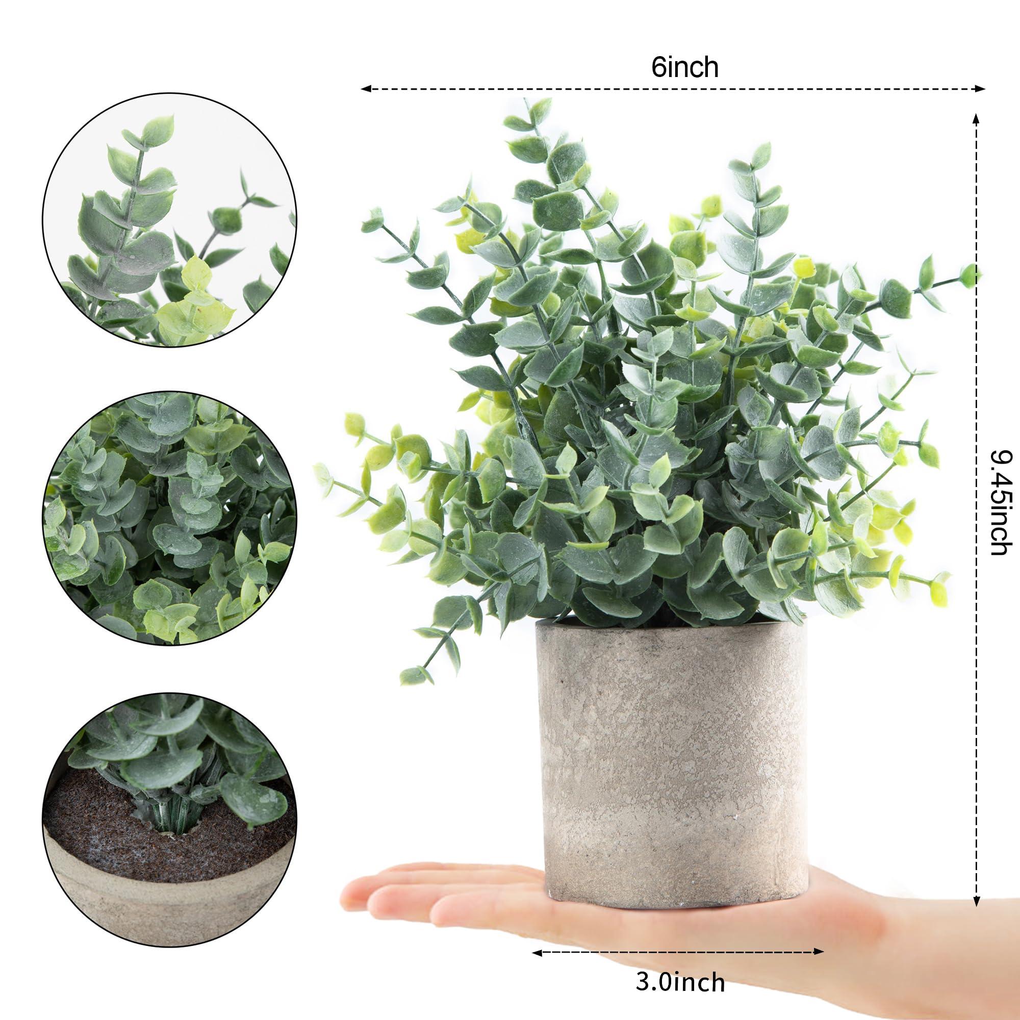 Coferset 2 Pack Small Fake Plants Eucalyptus Potted Artificial Plants for Shelf Desk Home Bathroom Farmhouse Room Coffee Table Decor (Sage Green) - Image 3