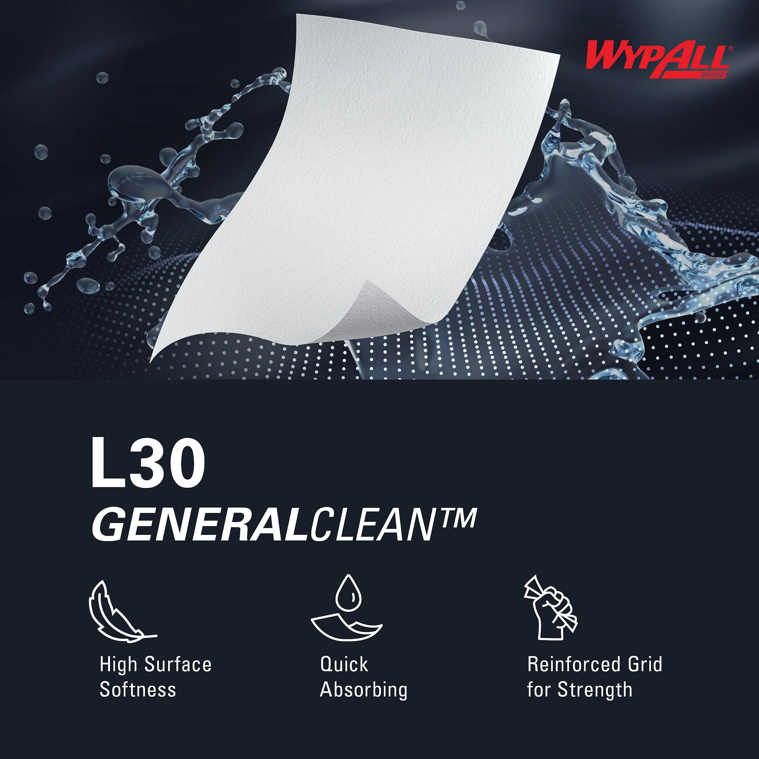 WypAll GeneralClean L30 Cloths Heavy Duty Cleaning Wipes (05812), Quarterfold, Strong and Soft Bulk Paper Wipers, White (12 Packs of 90 Sheets, 1,080 Sheet Total) - Image 8