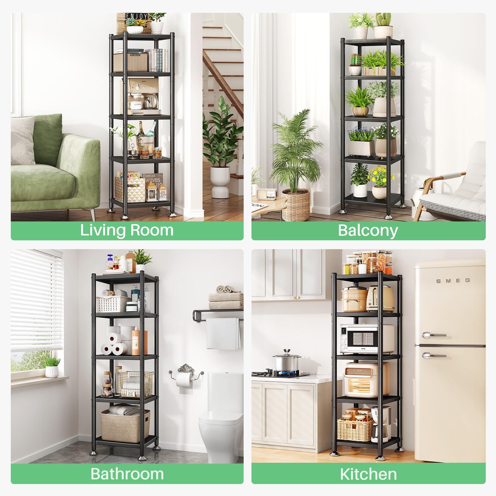 PXRACK 5-Tier Kitchen Storage Shelves, Adjustable Metal Shelves for Storage Pantry Shelves with Rolling Wheels, Storage Rack Shelving Unit Organizer for Bedroom Laundry Closet - Image 10