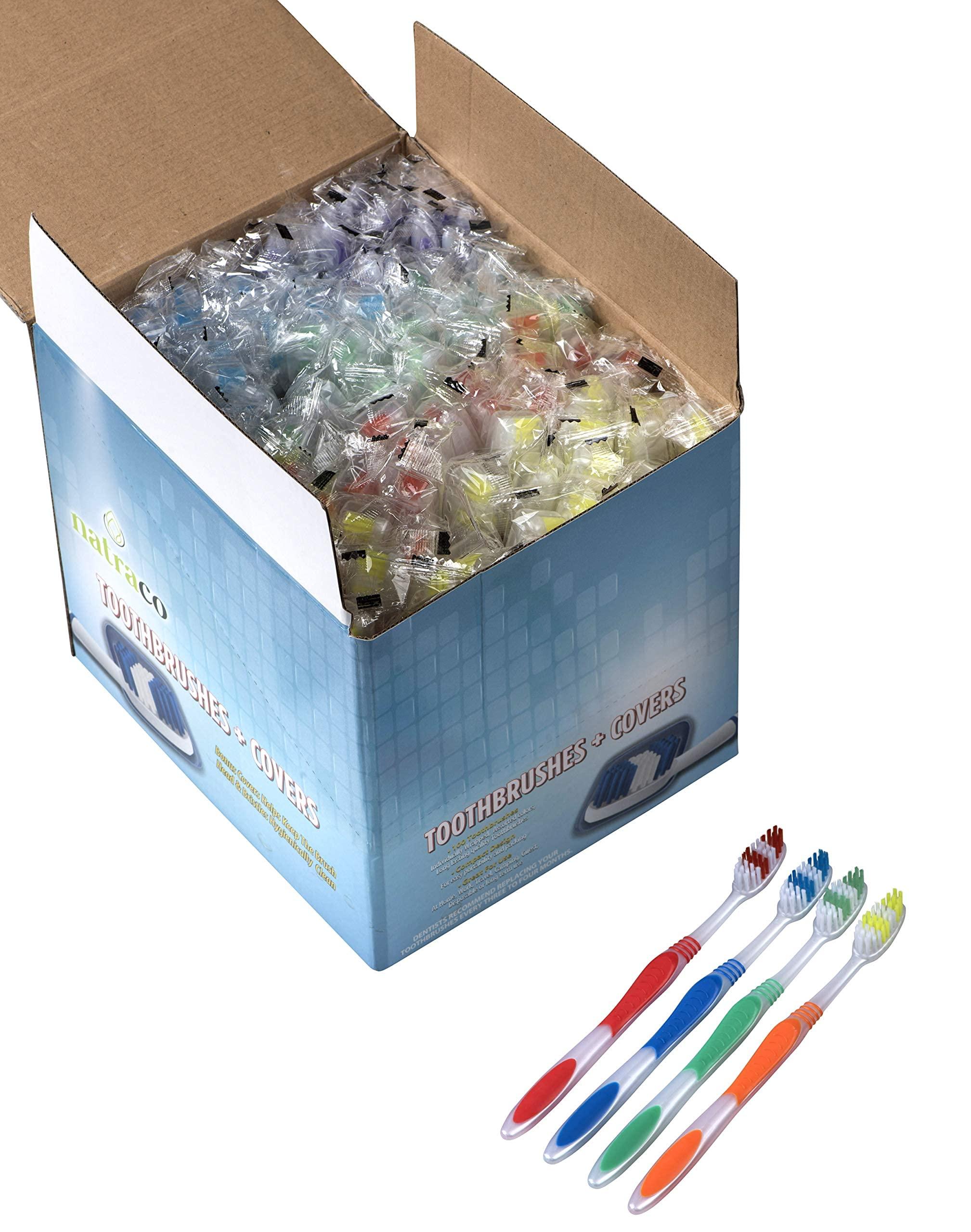 natraco Bulk Toothbrush Pack with Covers | Premium Quality Individually Wrapped Colorful Tooth Brushes | Medium Soft Bristles for Travel, Donations, Hotels (100) - Image 9