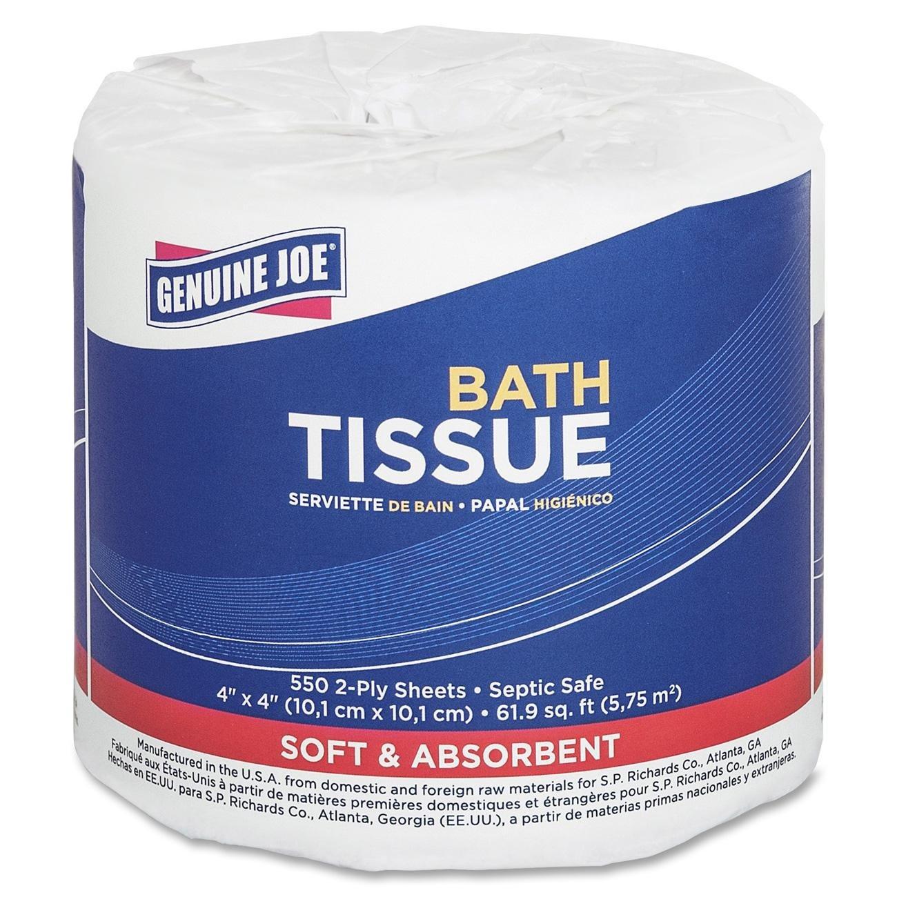 Genuine Joe Standard Bath Tissue, 4" x 4", 2-Ply, 550 Sheets/Roll, 80 Count