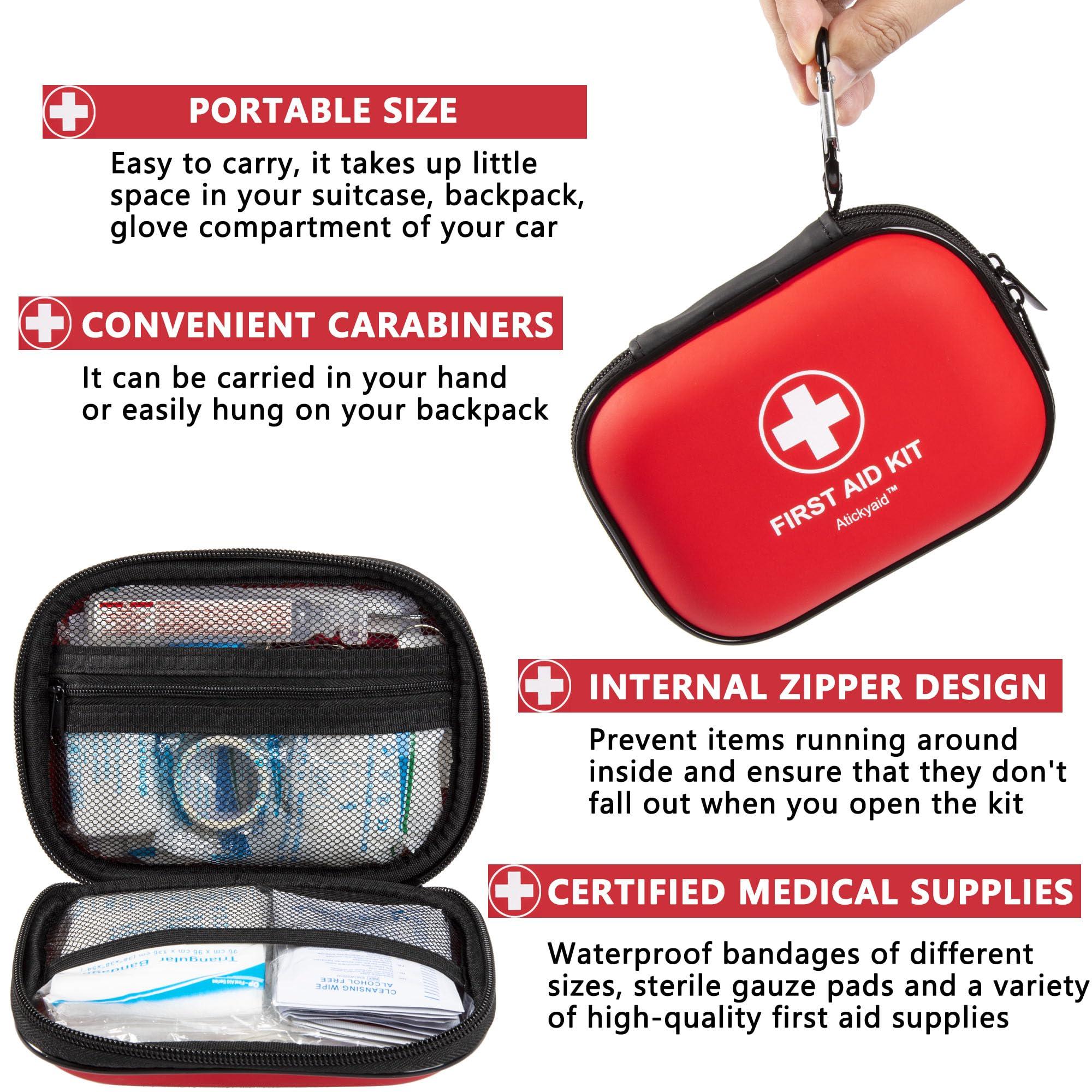 Mini First Aid Kit - 120 Piece Small Waterproof Hard Shell Medical Kit for Car, Home, Office, Travel, Camping, Sports, Outdoor, School - Emergency First Aid Supplies and Survival Kit (Red) - Image 5
