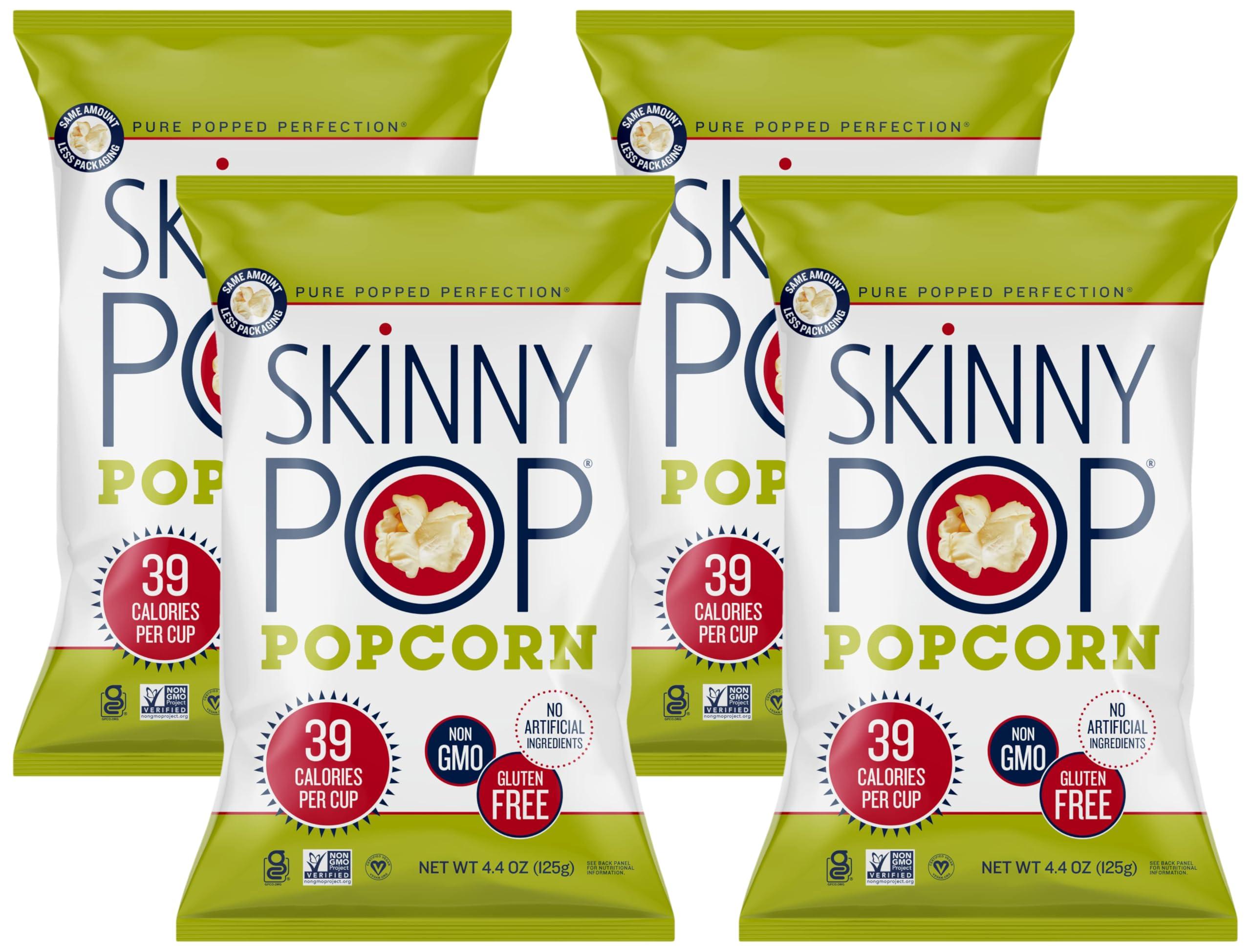 SkinnyPop Original Popcorn, 4.4oz Grocery Size Bags, Skinny Pop, Healthy Popcorn Snacks, Gluten Free (Pack of 4)