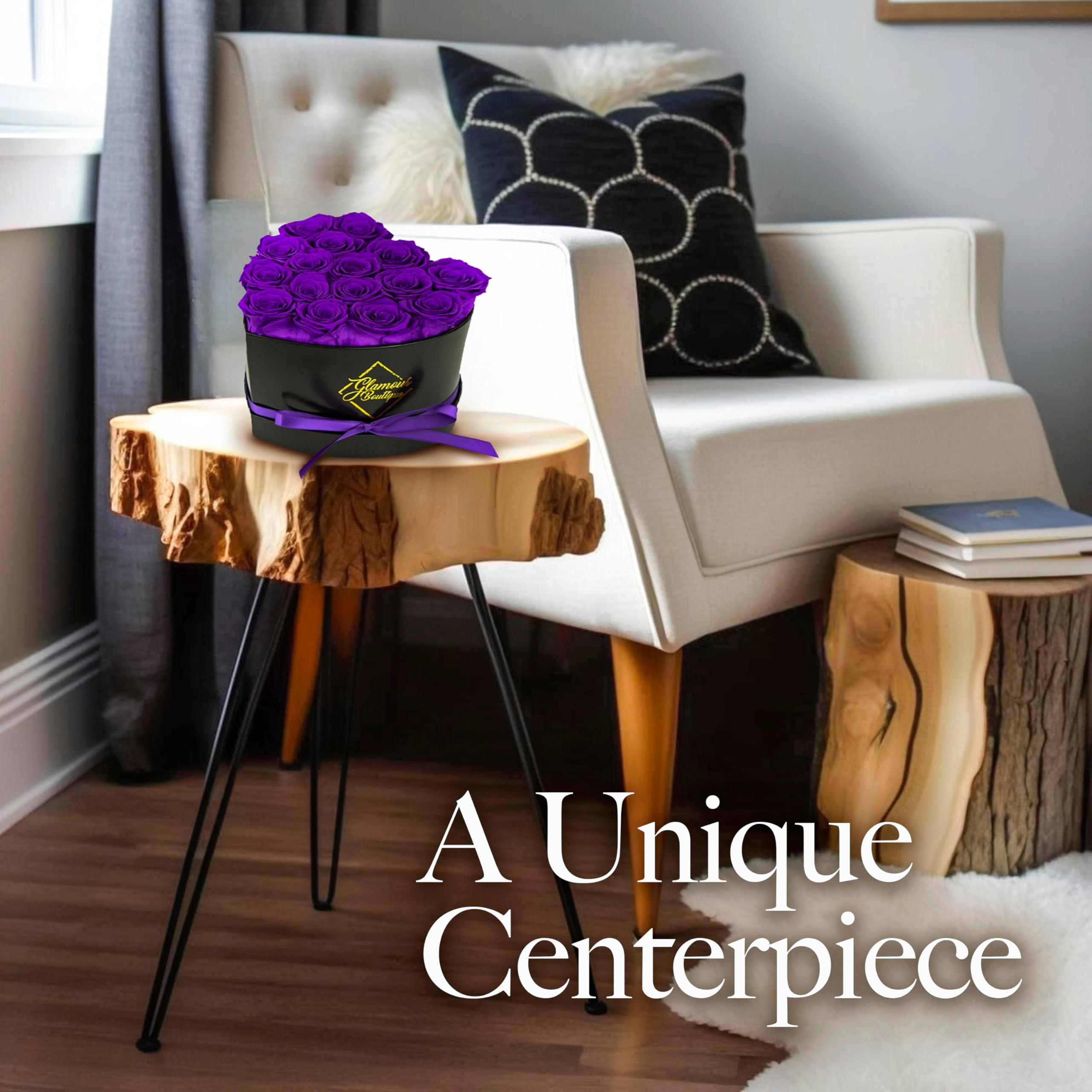 GLAMOUR BOUTIQUE 16 Flower Forever Heart Shape Box - Preserved Roses Gift for Her, Preserved Flowers, Purple - Image 7