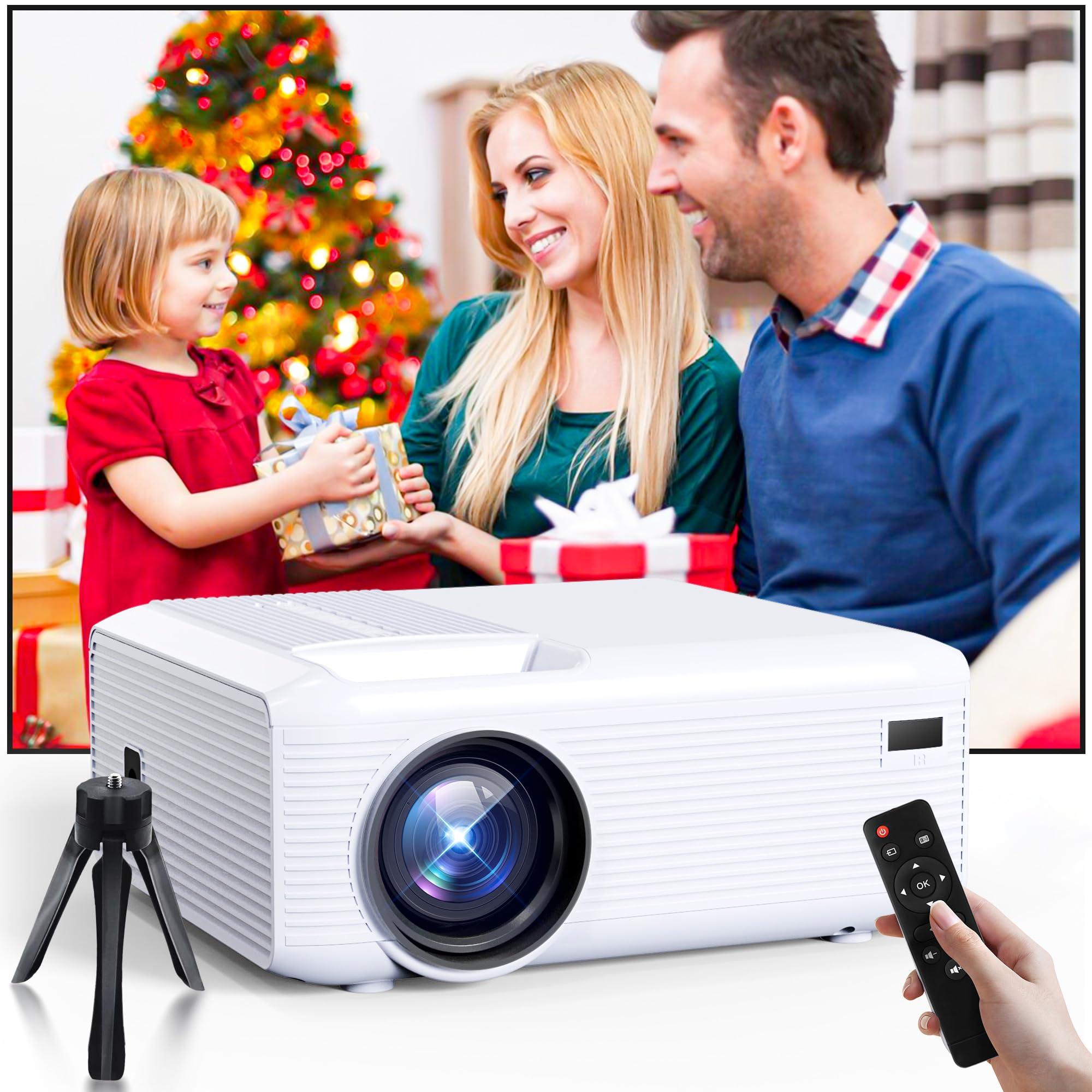 Projector,Mini Projector with Projector Stand,Bluetooth Projector 1080P Full HD Supported Portable Projector,Outdoor Projector for Home Theater, Projector Compatible with TV Stick, HDMI, Phone