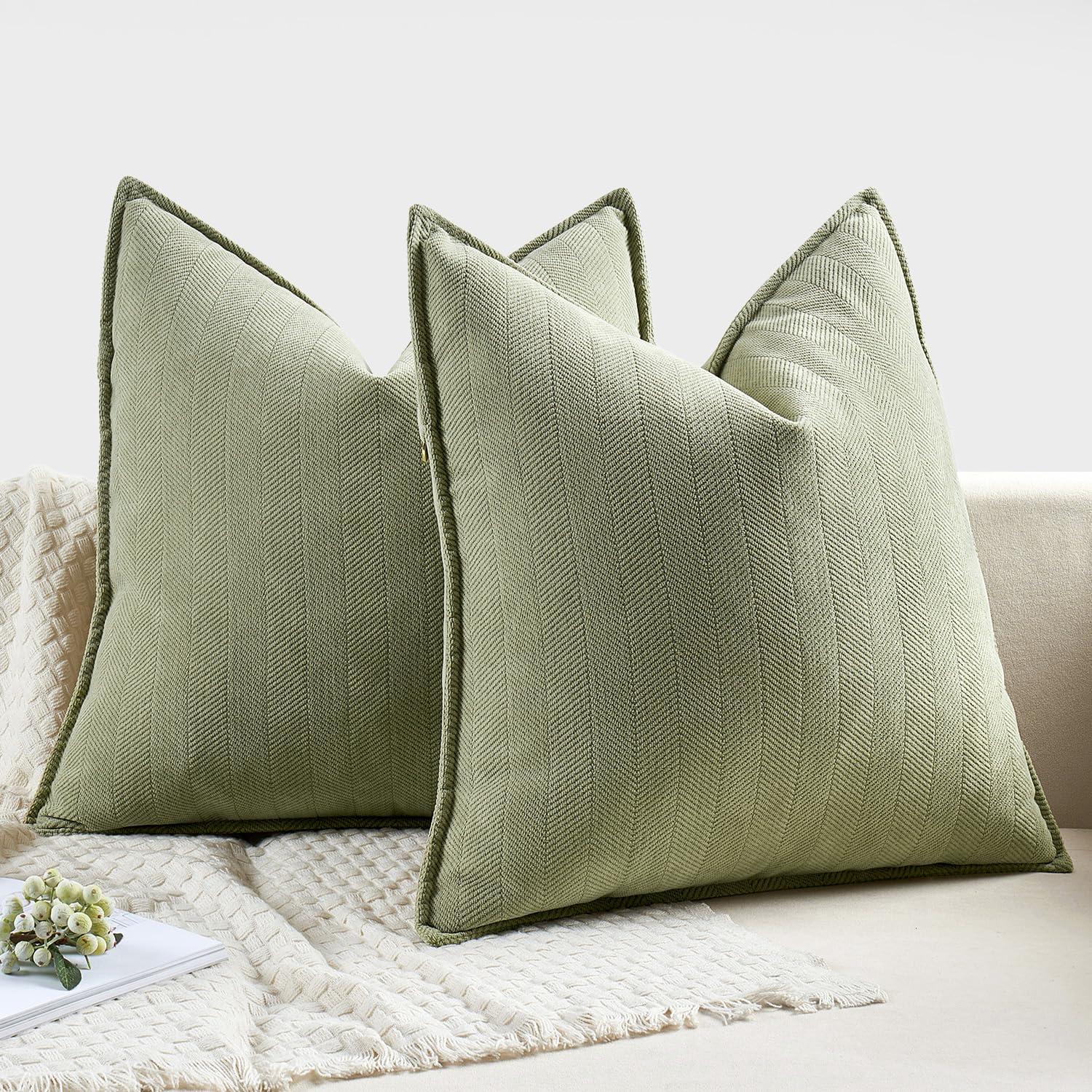 MIULEE Pack of 2 Sage Green Decorative Pillow Covers 20x20 Inch Soft Chenille Luxurious Couch Throw Pillows Farmhouse Cushion Covers with Elegant Design for Sofa Bedroom Living Room Home Decor - Image 6