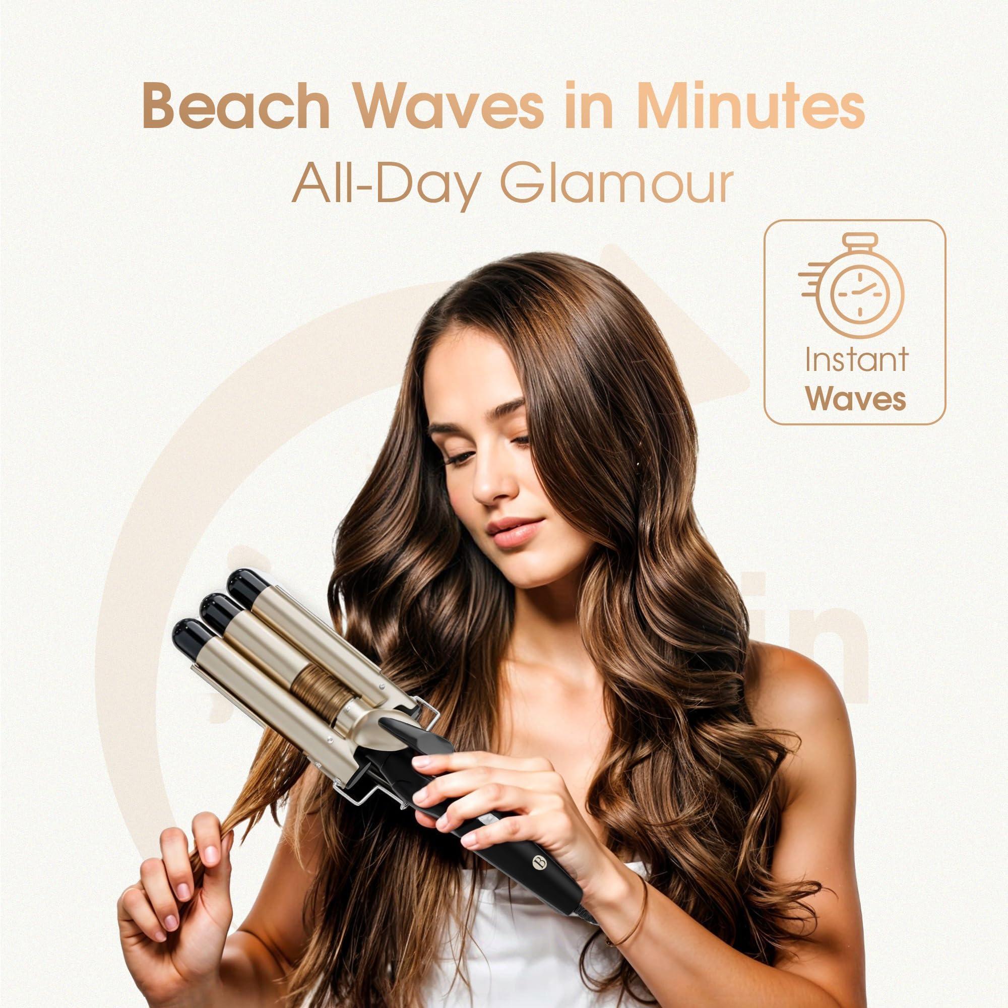 Bglam Triple Barrel Hair Waver – 1 Inch Ceramic Tourmaline Curling Iron for Beachy Waves | 410F Fast Heating, Adjustable Temperature, Dual Voltage | Professional Hair Crimper for All Hair Types - Image 8