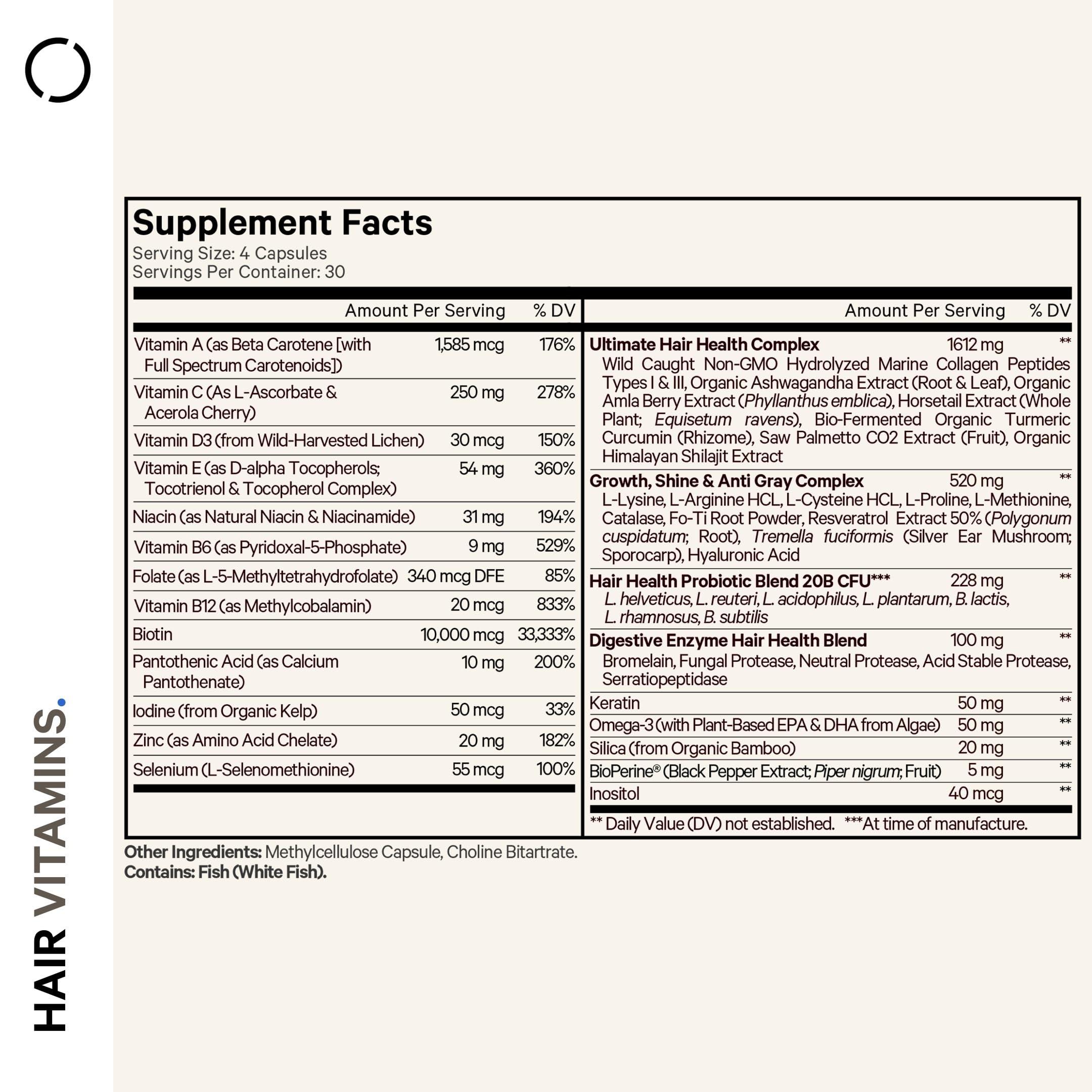 Codeage Hair Vitamins 10000 mcg Biotin, Keratin, Collagen, Vitamin A, B12, C, D3, E, Zinc, Turmeric, Probiotics, Enzymes, Inositol - Hair Care Support - Healthy Hair Supplement Pills - 120 Capsules - Image 2