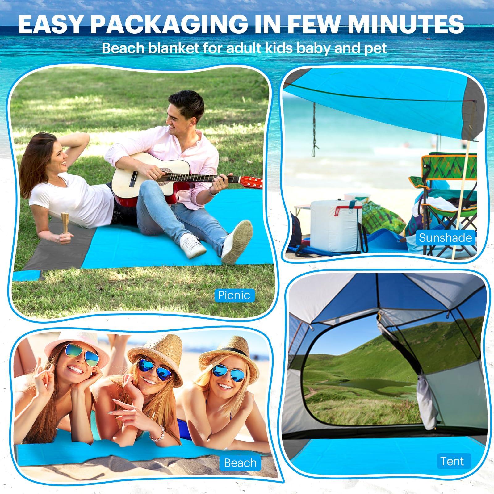 EASYFUN Beach Blanket Sandproof Oversized, 79''×83'' Extra Large Beach Mat, Portable Picnic Mat for Travel Camping Hiking, Lightweight Beach Essentials Family Water Resistant Mat Nylon 210T - Image 6