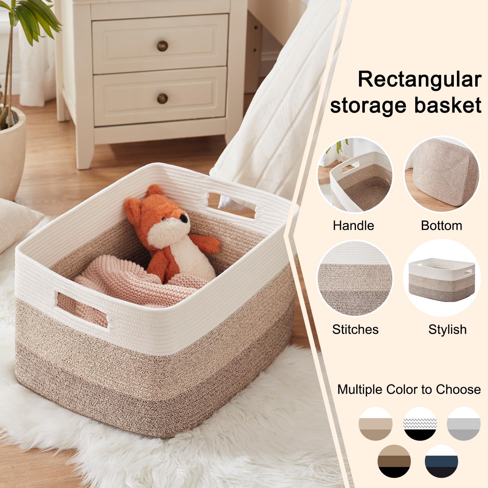 OIAHOMY Large Blanket Basket, 22”x17”x12” Rectangle Woven Baskets, Nursery Blanket Storage Living Room, Toy Storage With Handle, Large Baskets for Organizing-Gradient Yellow - Image 5