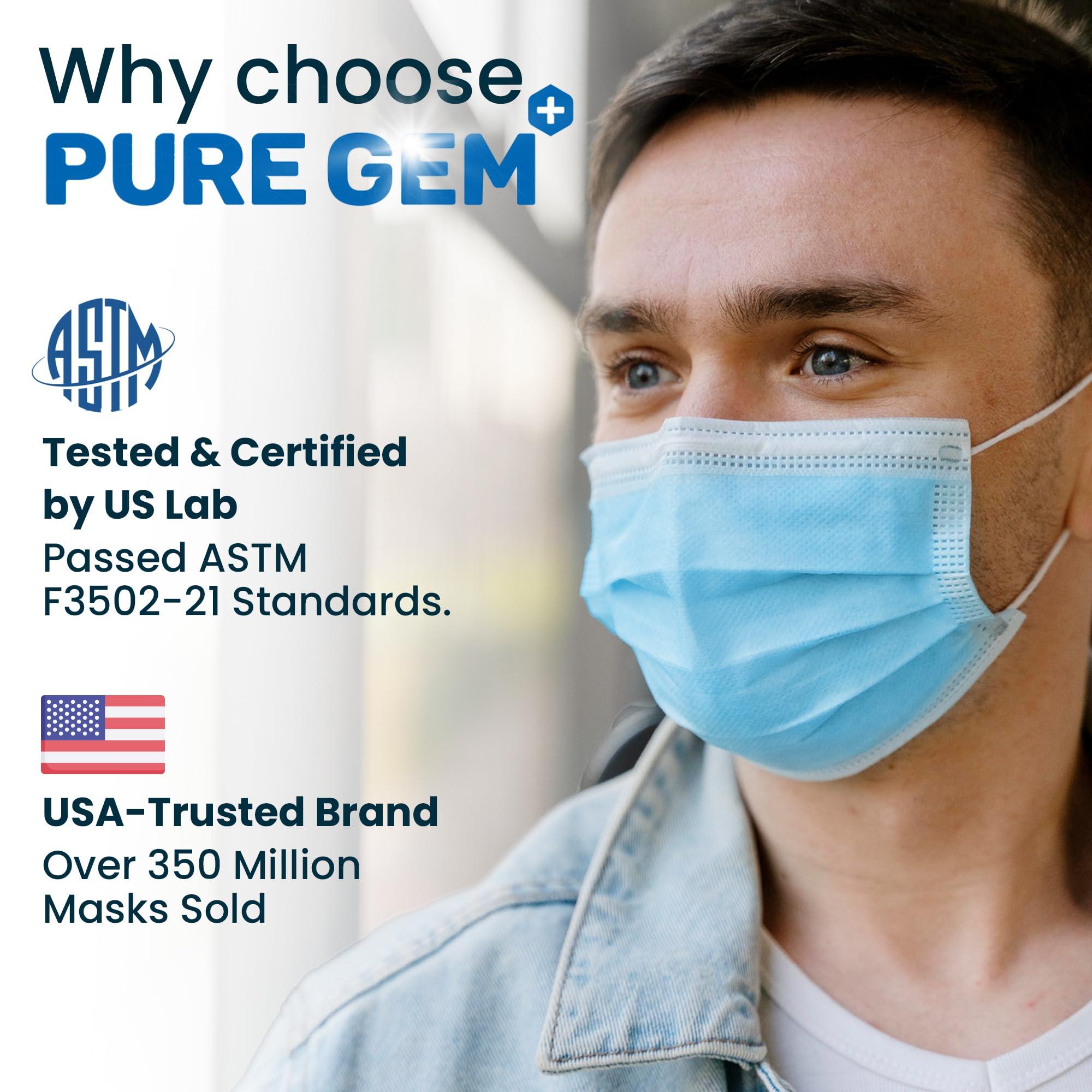 PURE GEM [Pack of 150] Single Use Disposable Blue Face Mask, Soft on Skin, 3-ply Masks Facial Cover with Elastic Earloops Great For Home, Office, School, and Outdoors - Image 4
