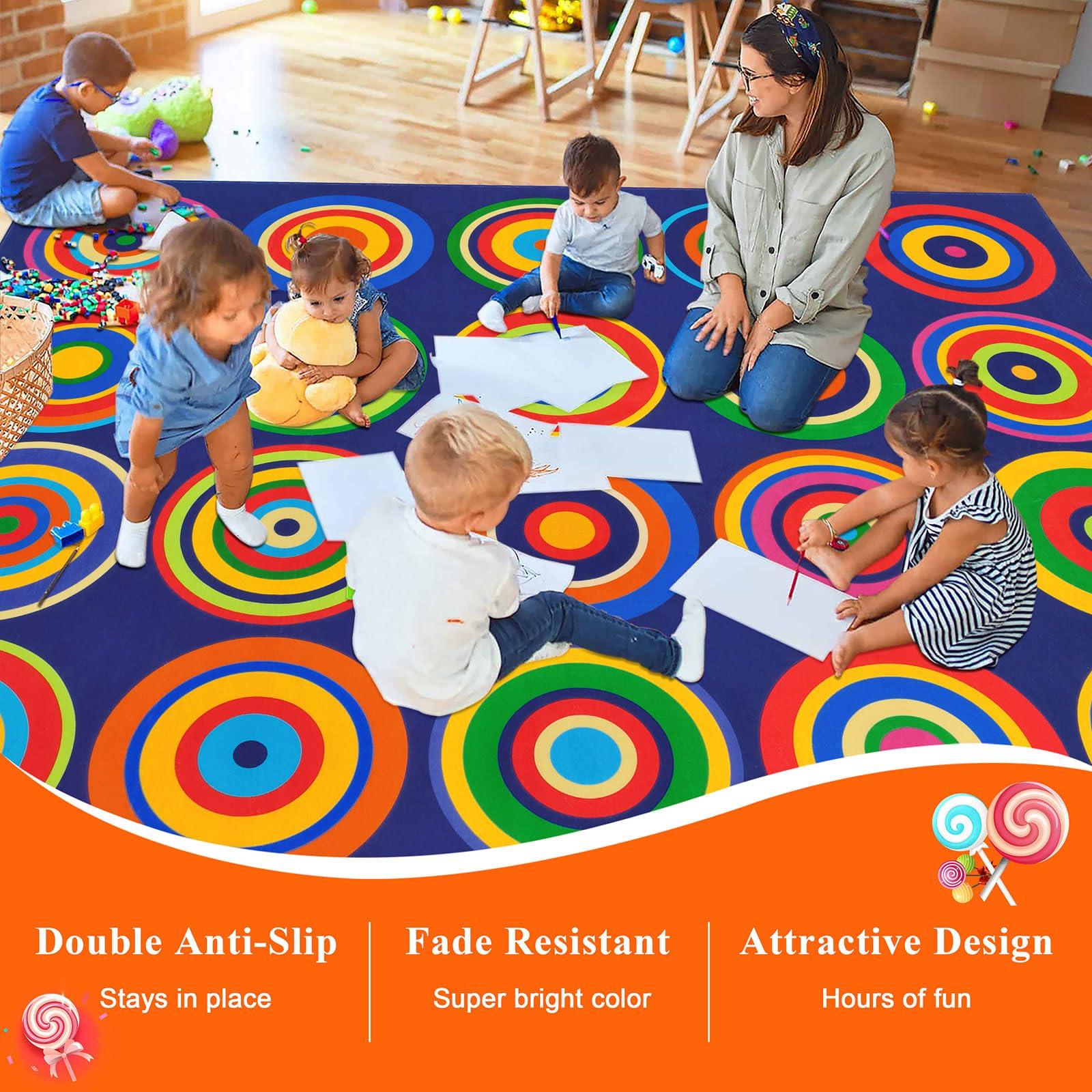 Large Classroom Rug Colorful Sit Spots Kids Rugs for Preschool Non Slip Floor Carpet Fun Playmat for Daycares Playroom Elementary Nursery Decor, Seats 20, 6'X8'4", Blue - Image 6