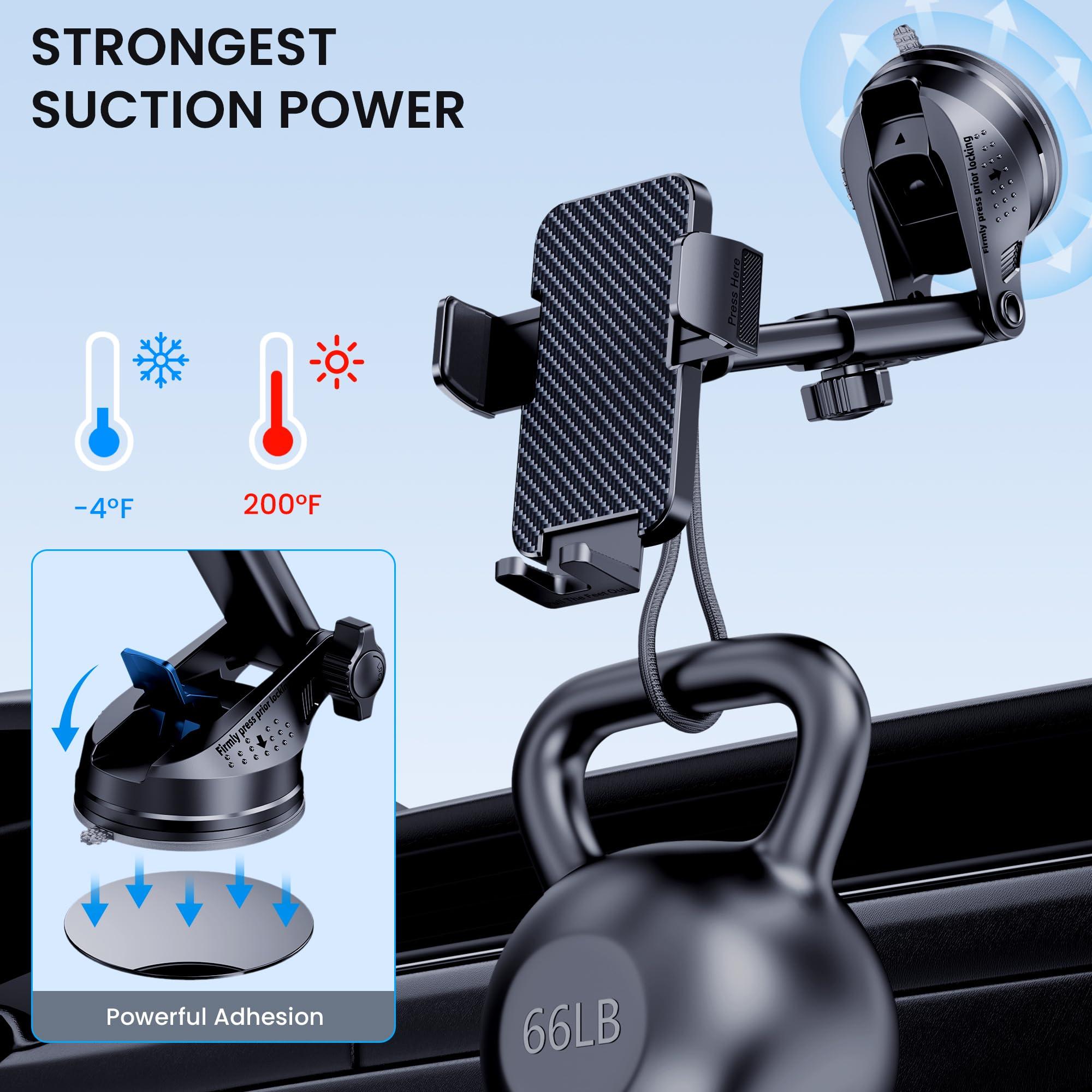 BIVGAZA Phone Holder Car [Military-Grade Suction] Universal Car Phone Holder [Thick Case Friendly] Automobile Accessories Dashboard Air Vent Windshield Phone Mount Fit for iPhone Android Smartphones - Image 3