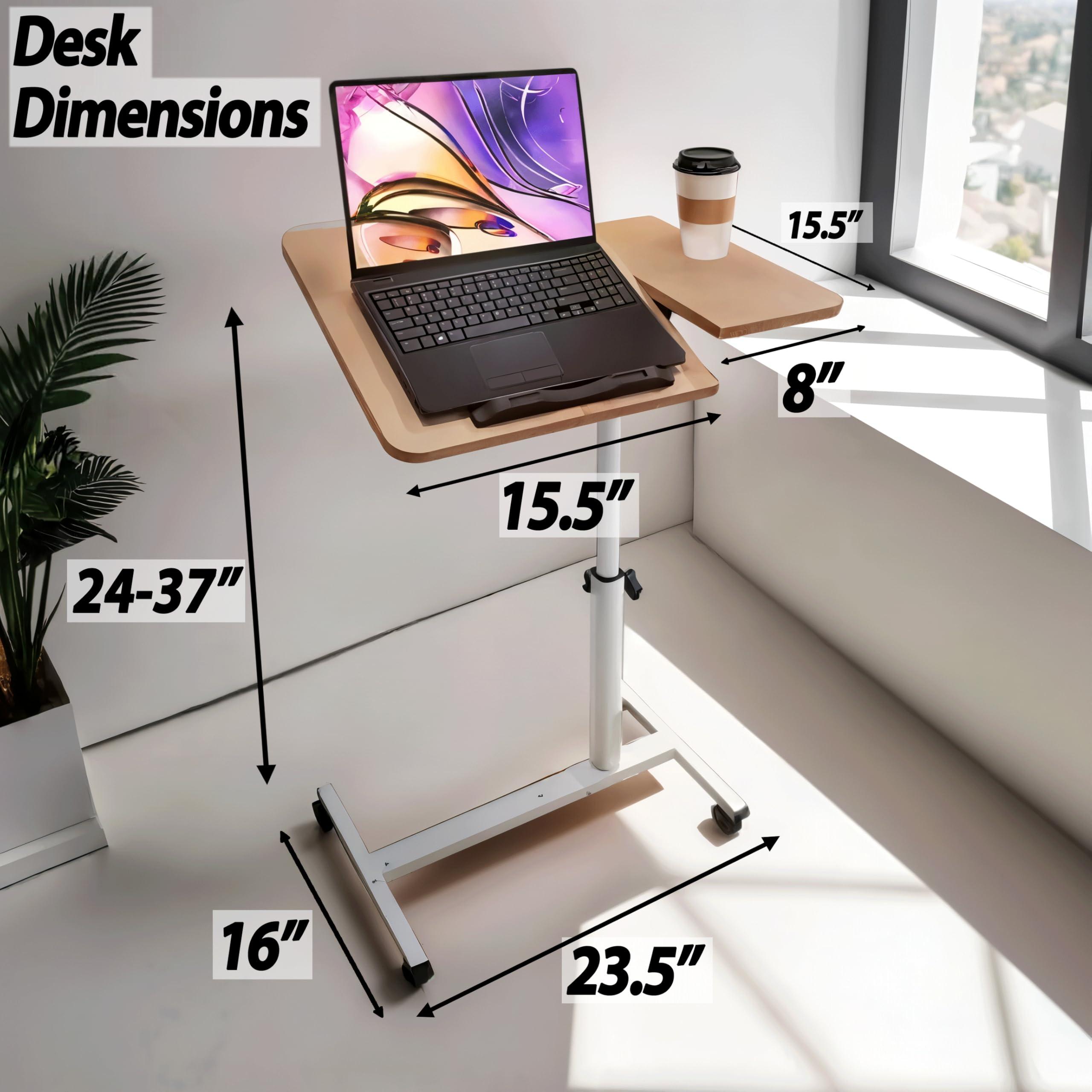Adjustable Mobile Standing Desk - Height Adjusts from 23" to 35" with Lockable Wheels - Sleek Oak Finish - Standup Desk for Remote Work, Study & Relaxation - Rolling Design - Image 2