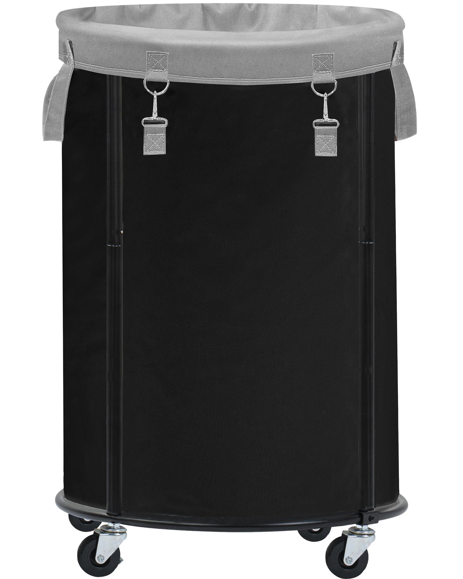 STORAGE MANIAC Rolling Laundry Hamper with Wheels 110L Laundry Basket, Round Laundry Cart with Metal Frame and Removable Bag, Clothes Hamper for Bedroom, Bathroom, Dorm Room, Laundry Room, Black
