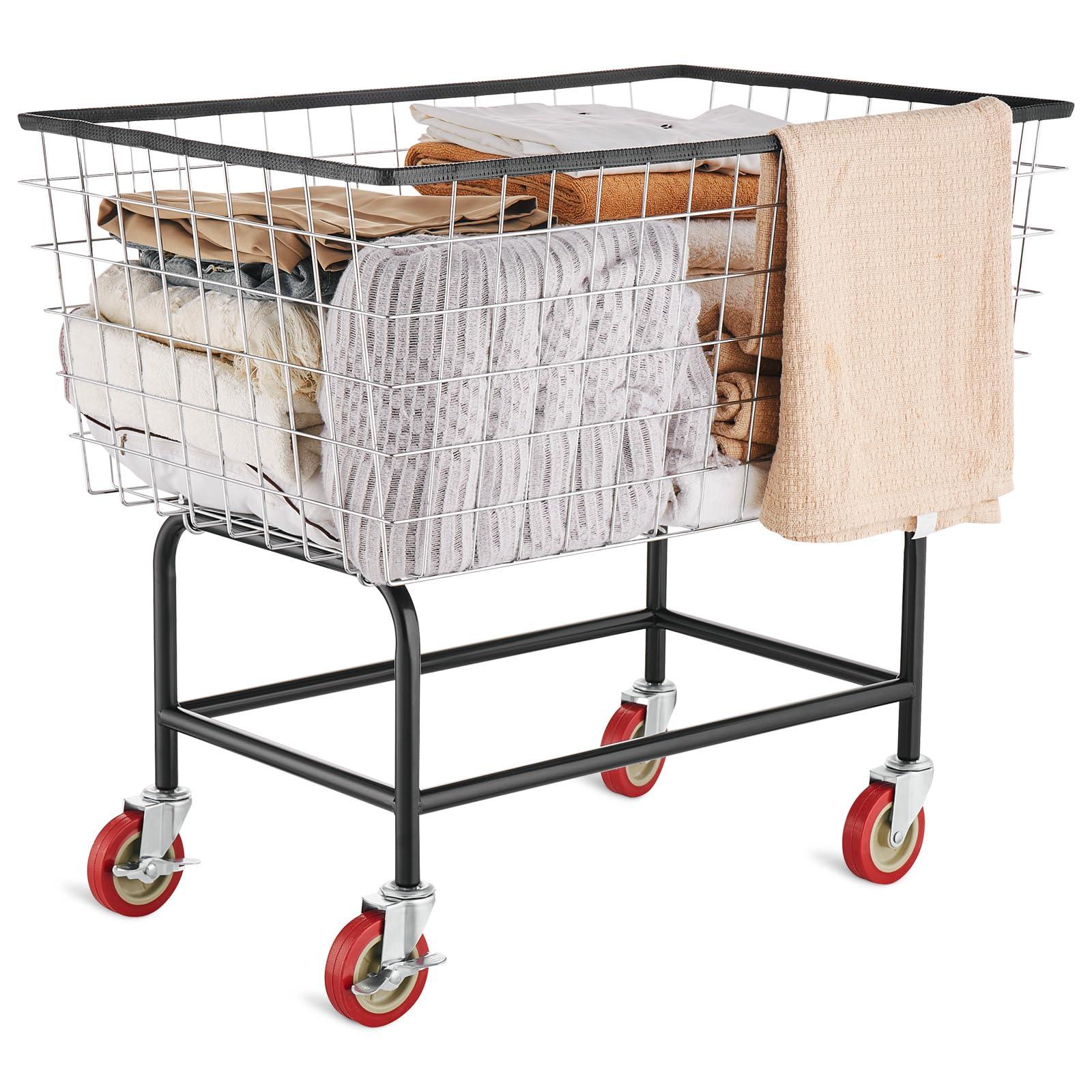 VEVOR Wire Laundry Cart, 3.8Bushel Wire Laundry Basket with Wheels, 32.5''x21.3''x29.9'', Commercial Wire Laundry Basket Cart, Steel Frame with Chrome Finish, 4'' Casters, Wire Basket Cart for Laundry