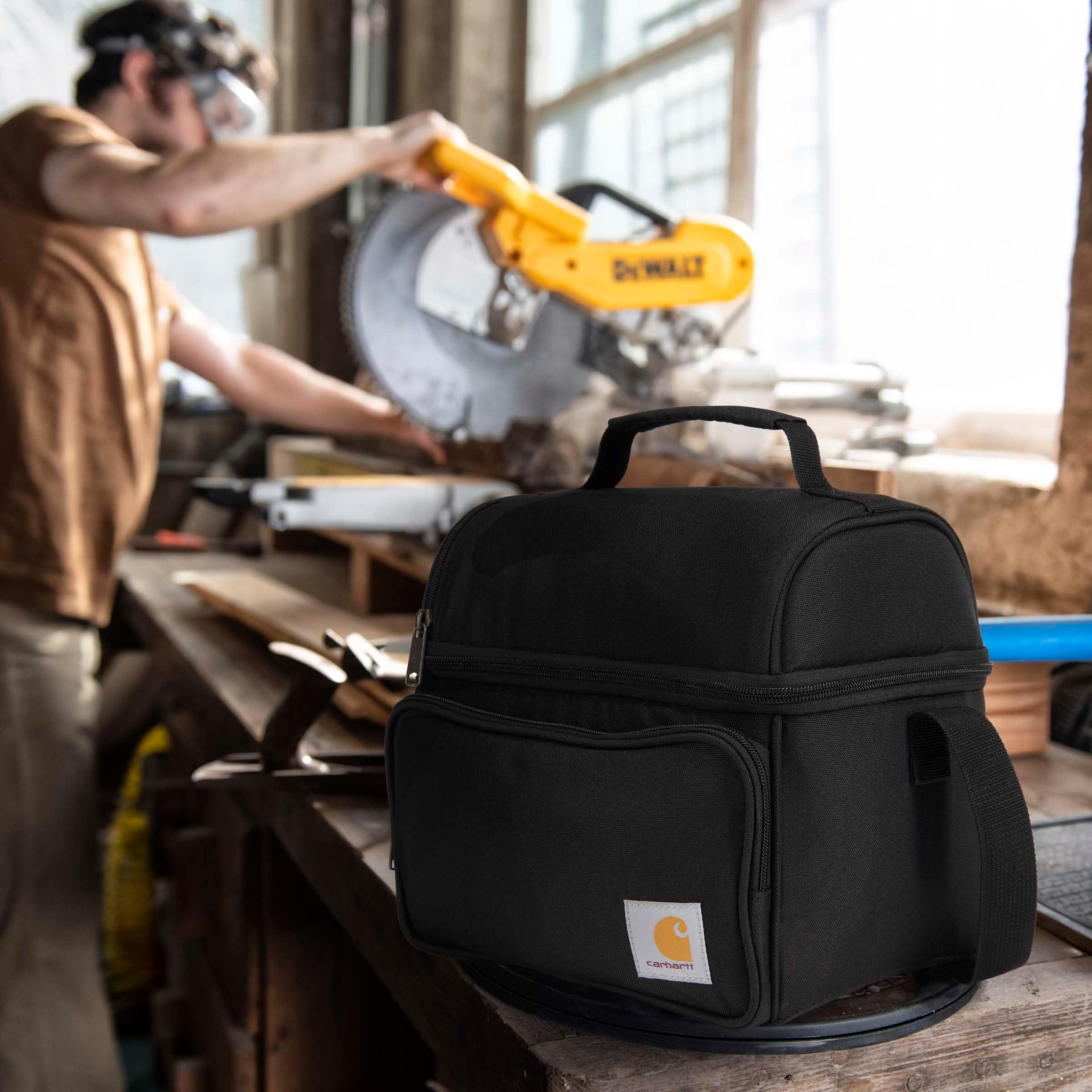 Carhartt Insulated 12 Can Two Compartment Lunch Cooler Bag - Rain Defender DWR Coating - Synthetic Lining Black 1 One Size One Size - Image 2