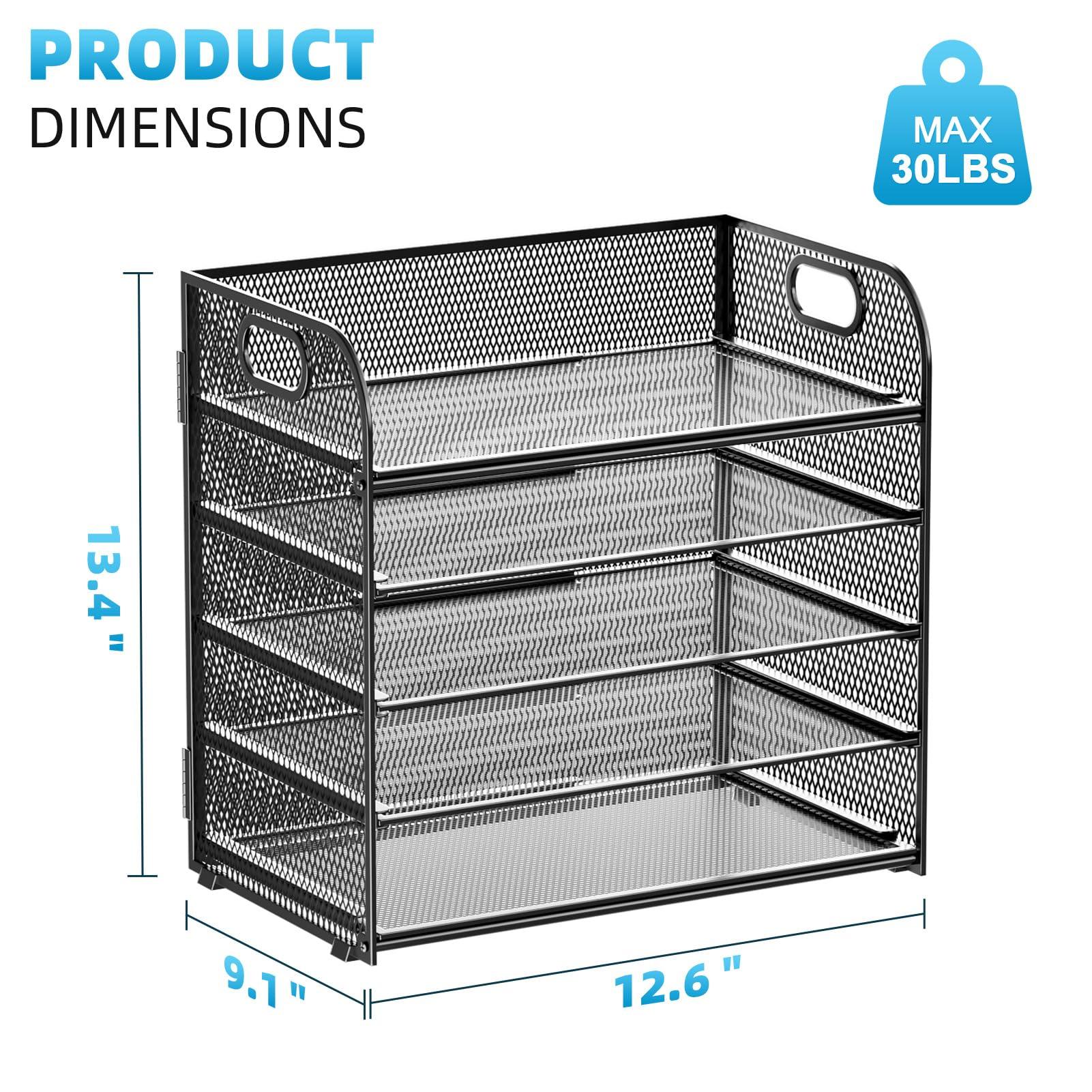Marbrasse 5 Tier Paper Organizer Letter Tray, Mesh Desk File Organizer with Handle, Paper Sorter Desk Organizer for Home Office Supplies(Black) - Image 3