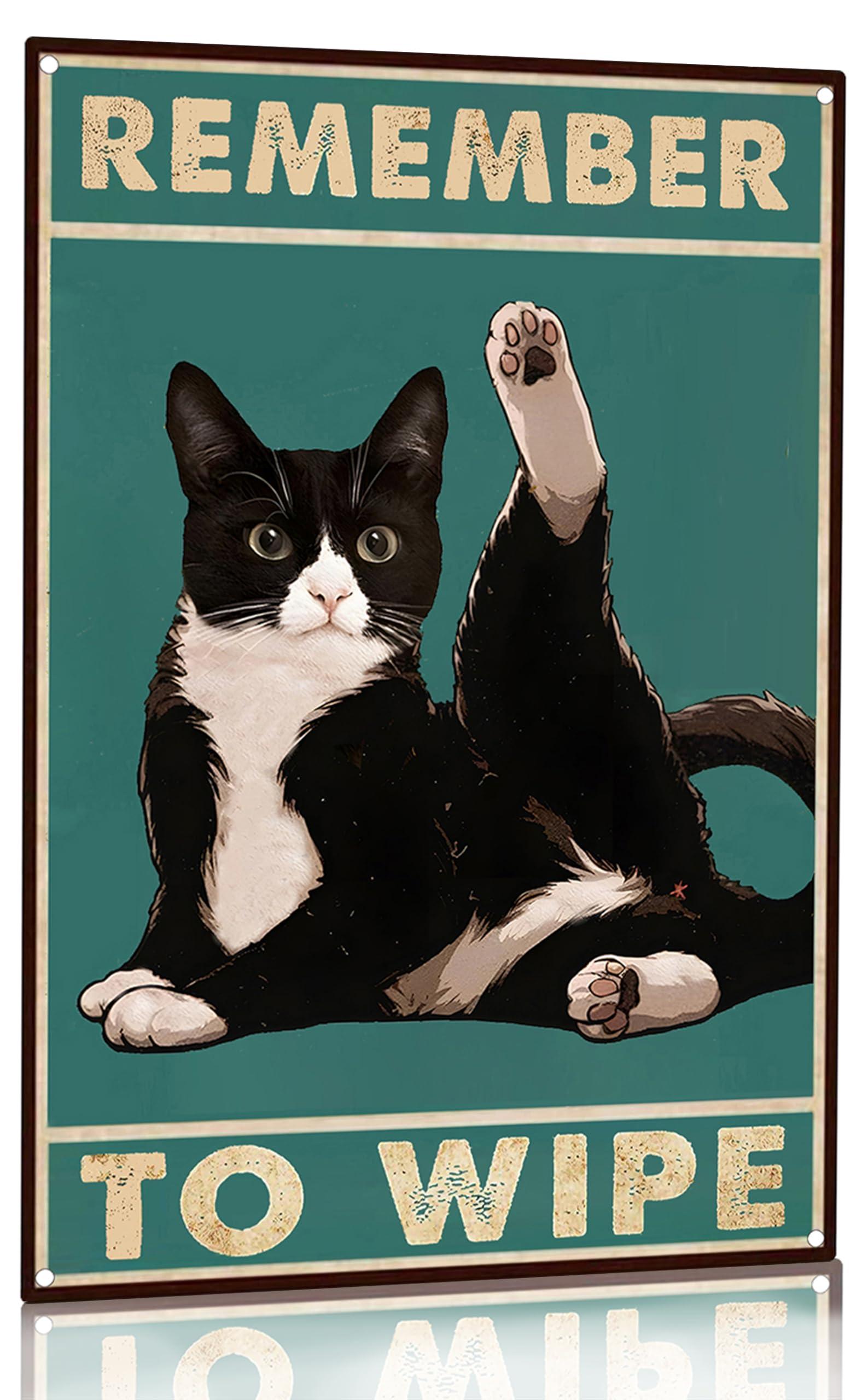 Crazysign Funny Cat Bathroom Decor Sign Tuxedo Cat Remember To Wipe Tin Sign for Bathroom Toilet Wall Decor 8x12 INCH (3155)