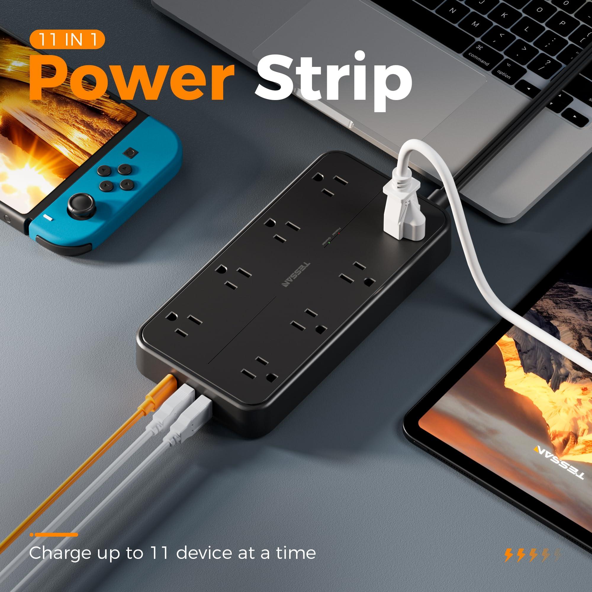Surge Protector Power Strip, TESSAN Flat Plug Extension Cord with 8 Outlets 3 USB Ports(1 USB C), 1080 Joules Protection, 6 Ft, Wall Mountable Charging Station for Home Office Dorm Room Essentials - Image 2