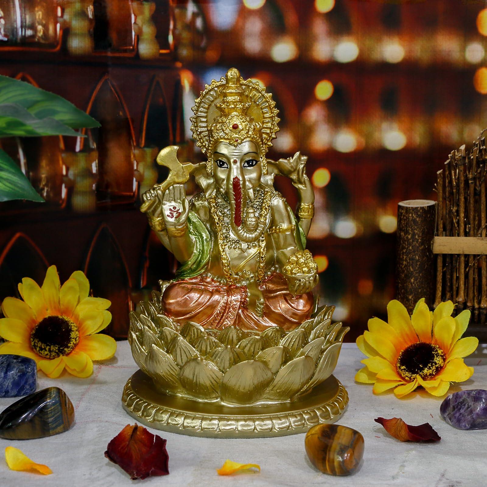 alikiki Hindu God Lord Ganesha Statue - India God Ganesh Statue Ganpati Idol Sculpture Indian Mandir Temple Pooja Items Home Altar Yoga Meditation Room Decor Gifts for Indian - Image 2
