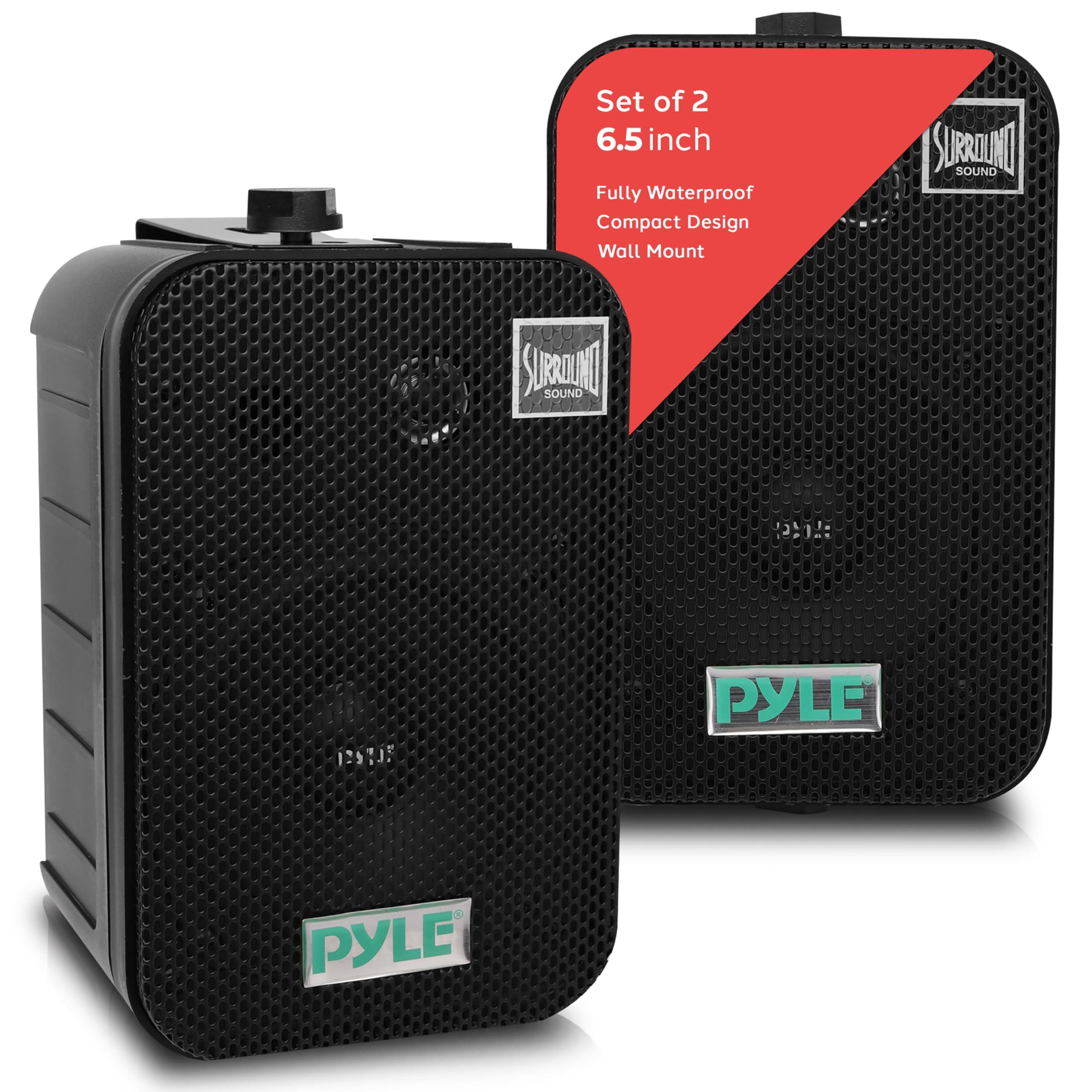Pyle 2 Way Speaker System Pair - 500W Peak Power 6.5 Inch Passive Weatherproof Wall / Ceiling Mounted - Heavy Duty Universal Mount - Use for Pool, Patio, Indoor, Outdoor (Black)