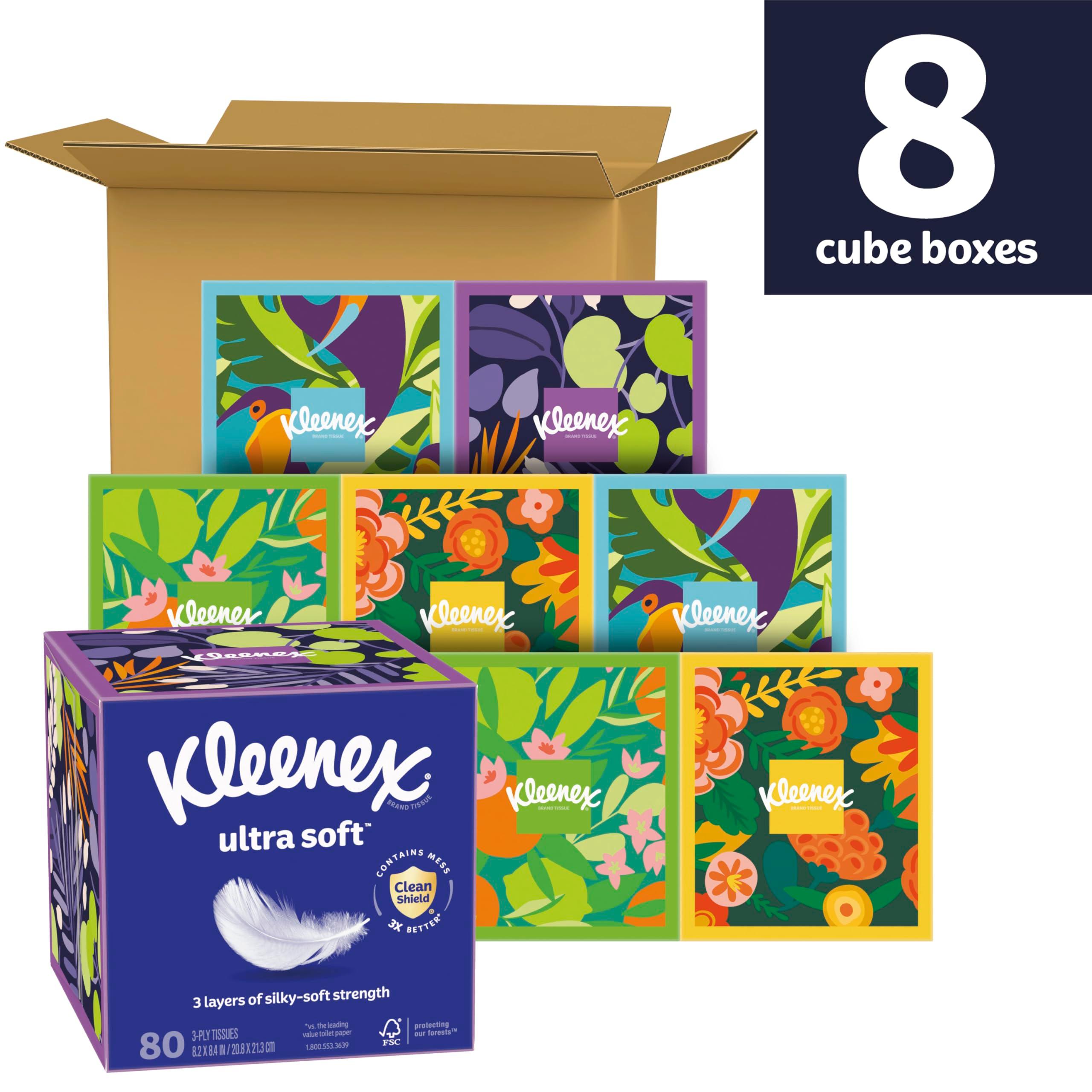 Kleenex Ultra Soft Facial Tissues, 8 Cube Boxes, 80 Tissues per Box, 3-Ply, Packaging May Vary - Image 2