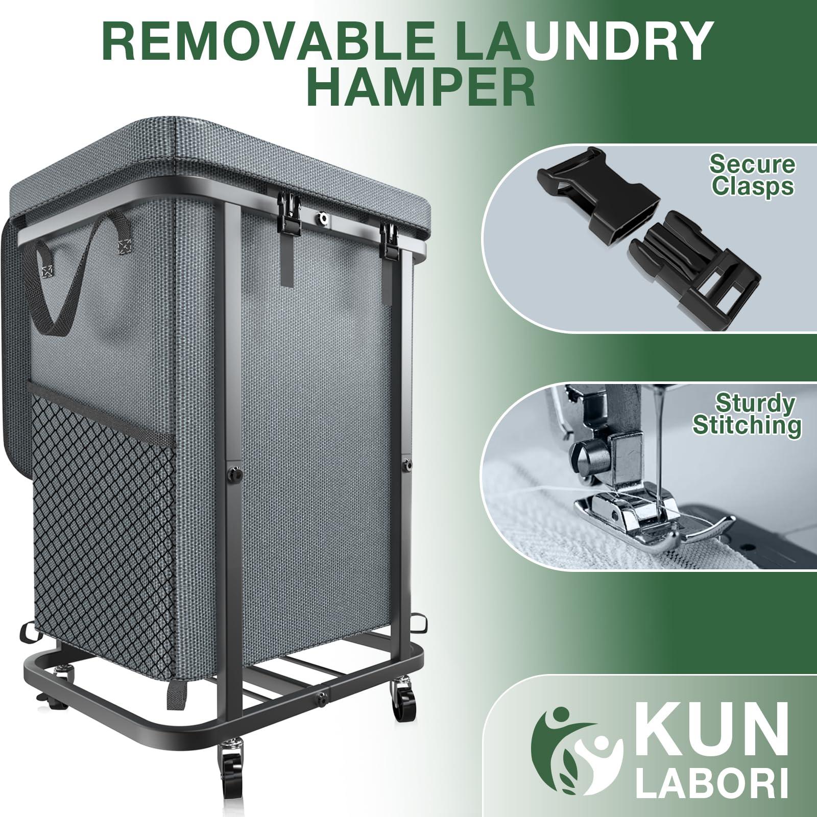 40 Gal(150L) High Grade Large Laundry Basket with Wheels, Rolling Laundry Hamper, Laundry Cart with Metal Frame and Removable Bag Design, Suitable for Laundry Room, Bedroom, Dorm Room (Grey, 150L) - Image 6