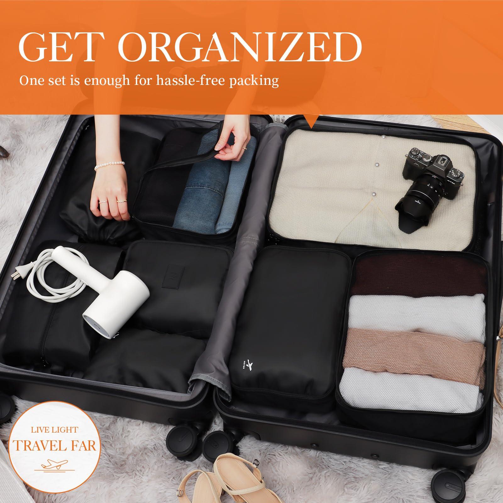 HOTOR Packing Cubes for Suitcases - 8 Pieces, Light Packing Cubes for Travel, Premium Suitcase Organizer Bags Set, Space-Saving Luggage Organizers, Travel Accessories and Essentials, Black - Image 2
