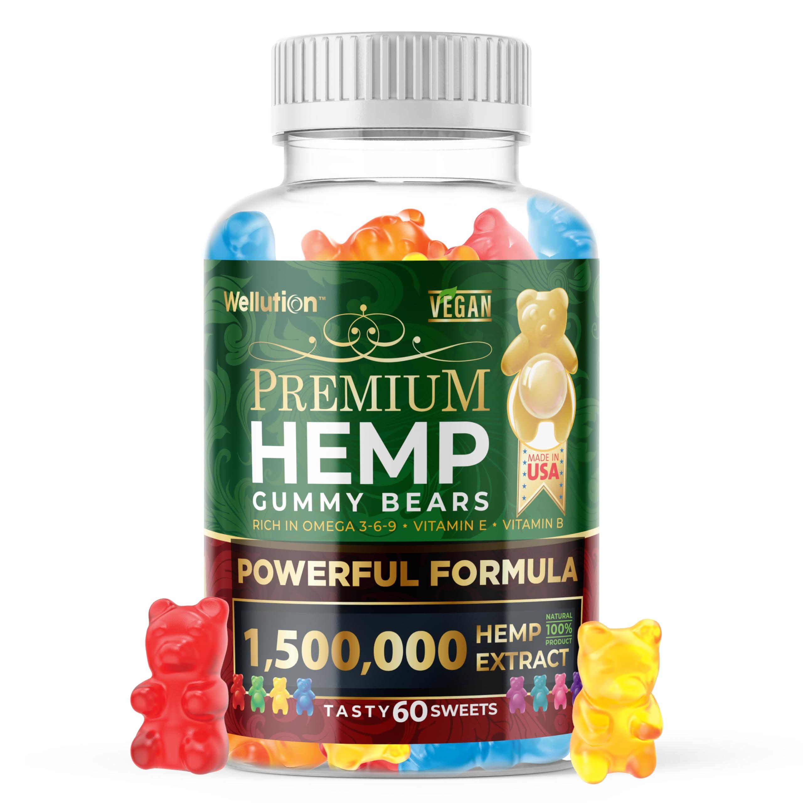 WELLUTION Hemp Gummies – High Potency 1,500,000 MCG – Natural Fruity Bear for Relaxation and Peace - Fast-Acting - 60ct