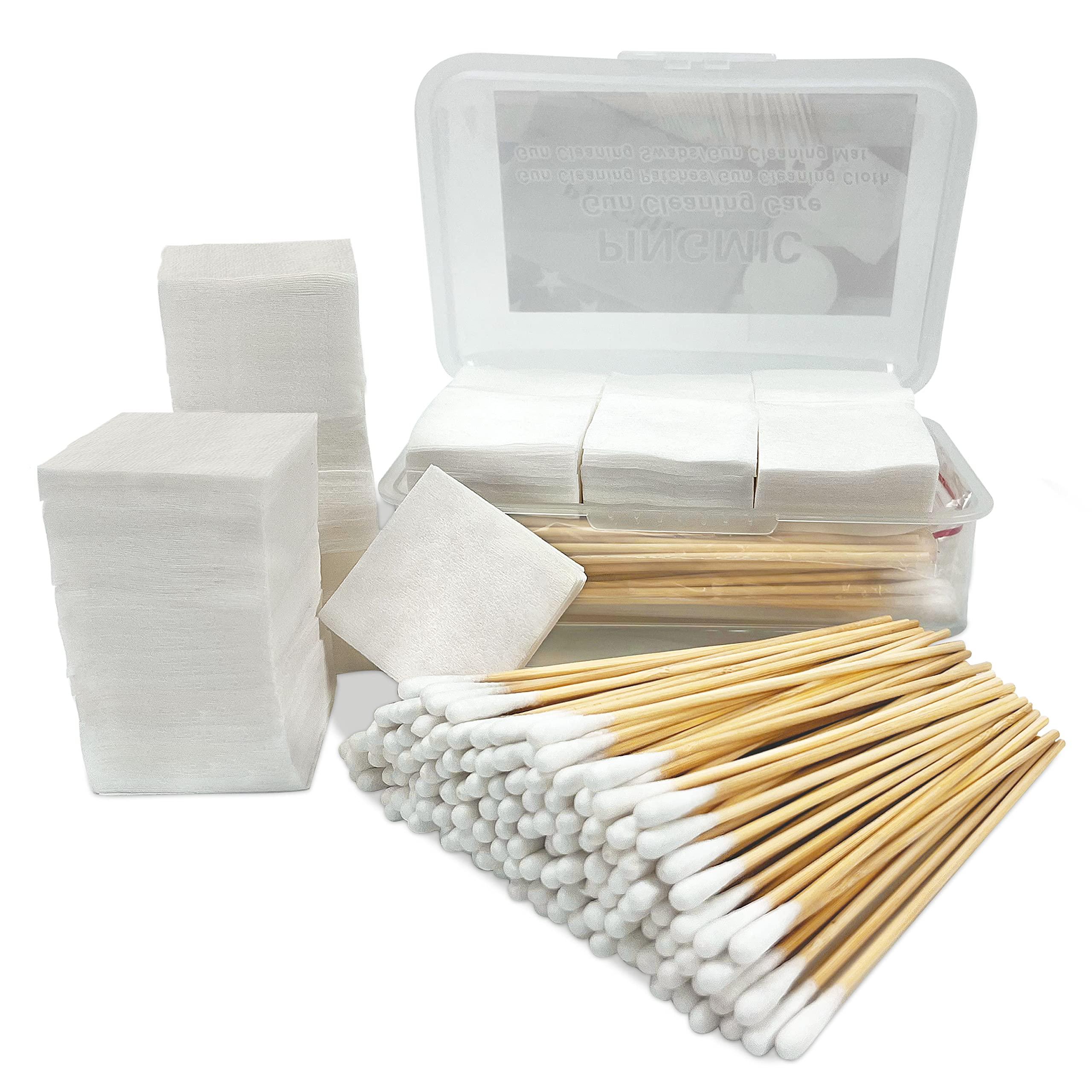 PINGMIC Gun Cleaning Supplies - Gun Cleaning Patches and Long Cotton Swabs Set, 6" Cotton Swabs, Lint Free Cloth Fit Most Caliber Firearms