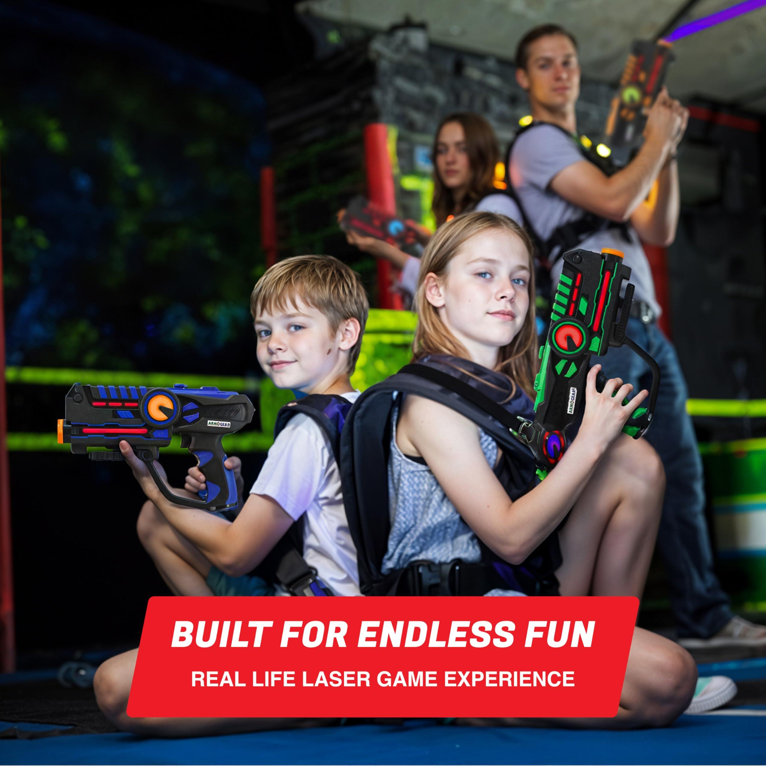 ArmoGear Set of 4 Laser Tag Guns with Vests - Laser Tag Set for Kids and Adults - Toy Guns with 150 ft Range, Night Vision, Invisibility Mode - Battery Operated - Multiplayer Outdoor Game for Ages 8+ - Image 2