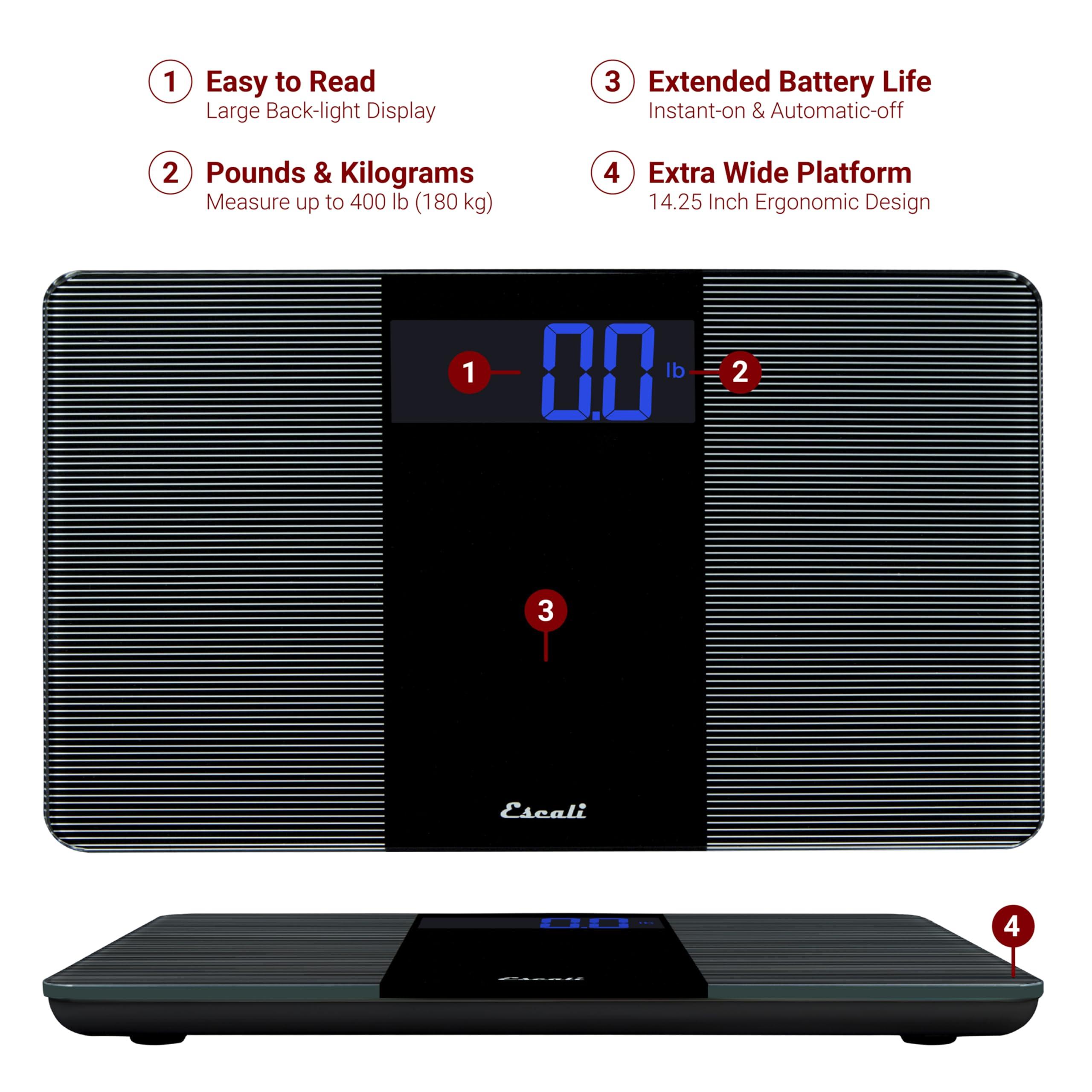 Escali Extra Wide Digital Bathroom Scale for Body Weight with Wide Platform for Natural Stance and Stability, High Capacity of 400 lb, Batteries Included - Image 2
